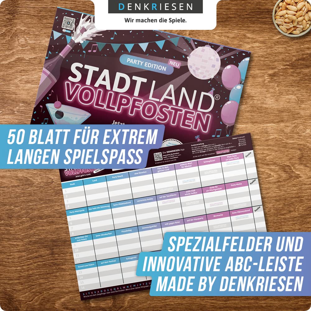 DENKRIESEN - Stadt Land VOLLPFOSTEN® - Party Edition - 'Jetzt geht's rund.' - DIN A4 Spielblock | ab 12 Jahren | 50 Blatt | Partyspiel | Geschenk | Spaß vorprogrammiert - Image 5