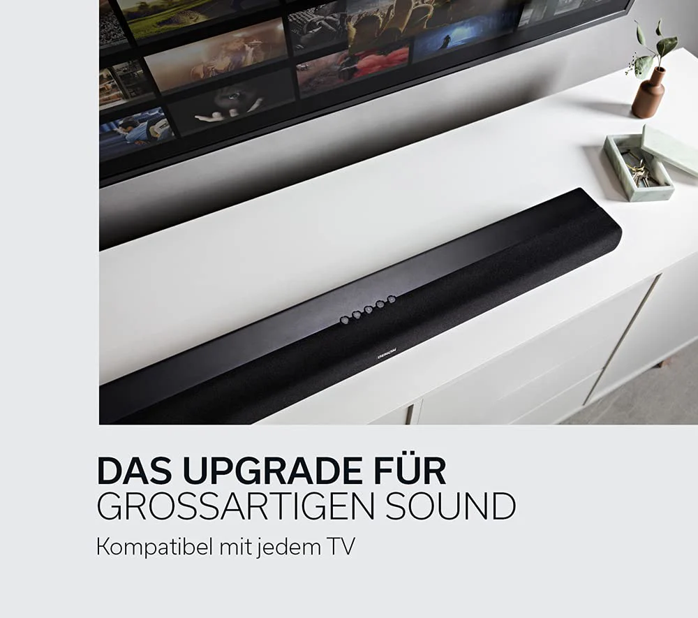 Denon DHT-S216 2.1 TV Soundbar mit integriertem Subwoofer, Bluetooth, HDMI ARC, 4K UHD, Dolby Digital, DTS, DTS Virtual:X, optischer Eingang, Black