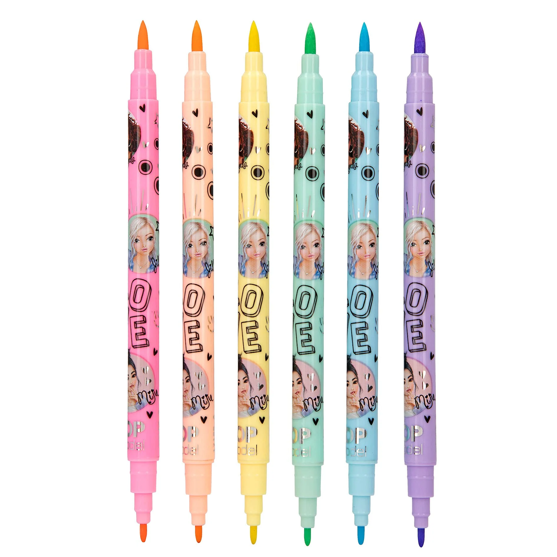 Depesche 12188 TOPModel - Stifte Set für Kinder, mit 6 Filzstiften in Pastellfarben, Doppelfaserstifte im Etui mit Pinsel- und Finelinerspitze - Image 3