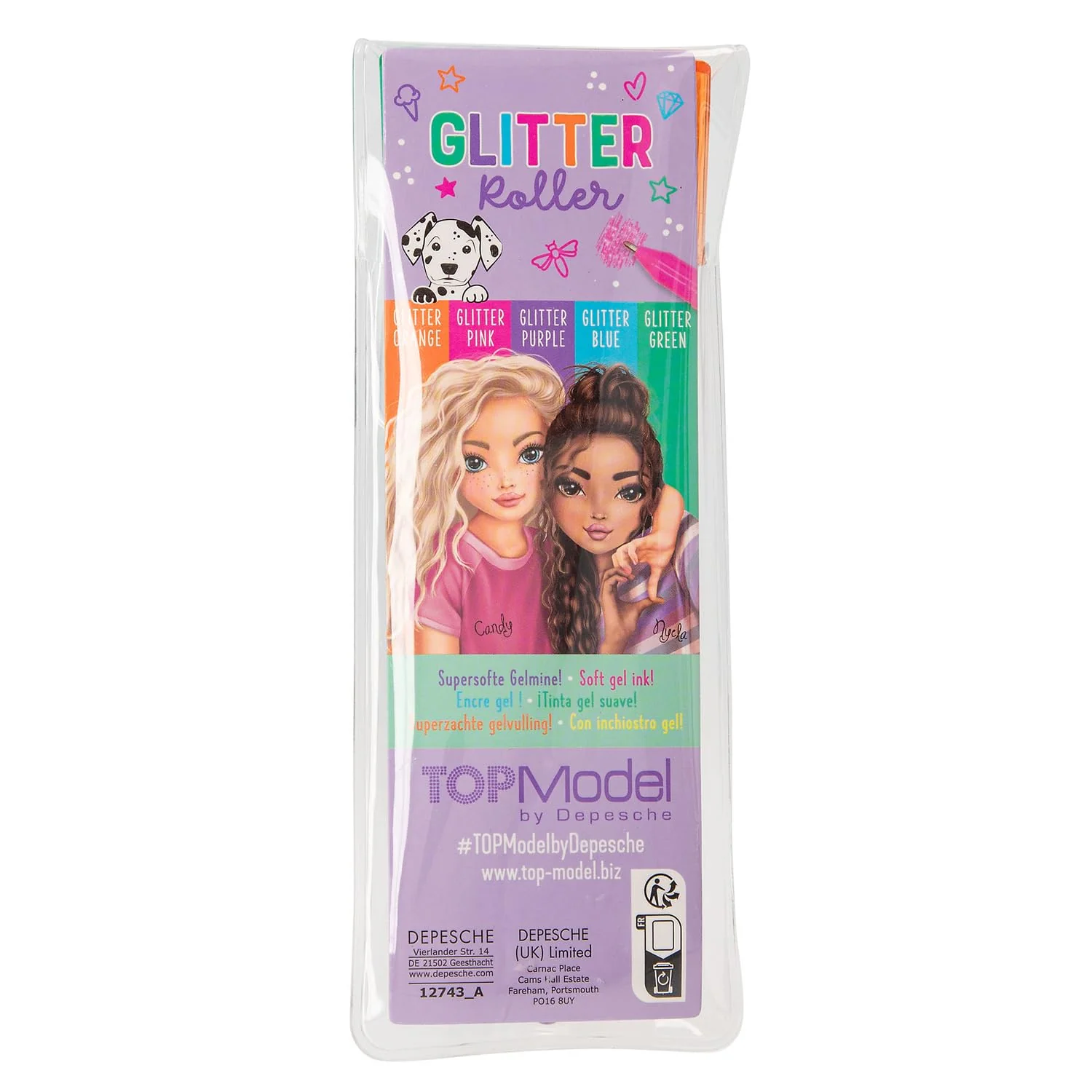 Depesche 12743 TOPModel - Glitter Gelstifte Set im transparenten Täschchen mit Druckknopf-Verschluss, 5 Stifte in Glitzerfarben zum Schreiben und Verzieren - Image 2