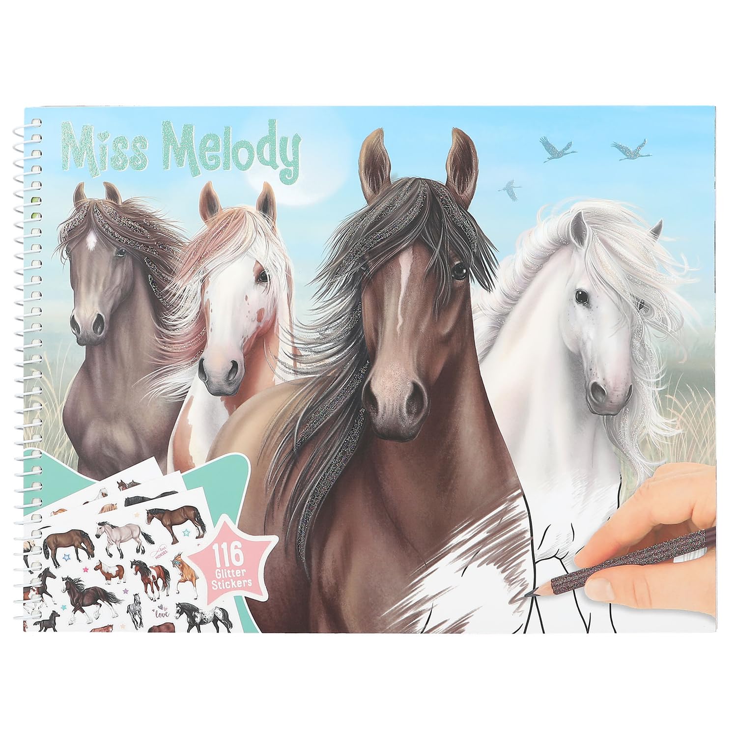 Depesche 12978 Miss Melody - Malbuch mit 44 Seiten zum Gestalten von Pferde-Motiven, inkl. Stickerbogen