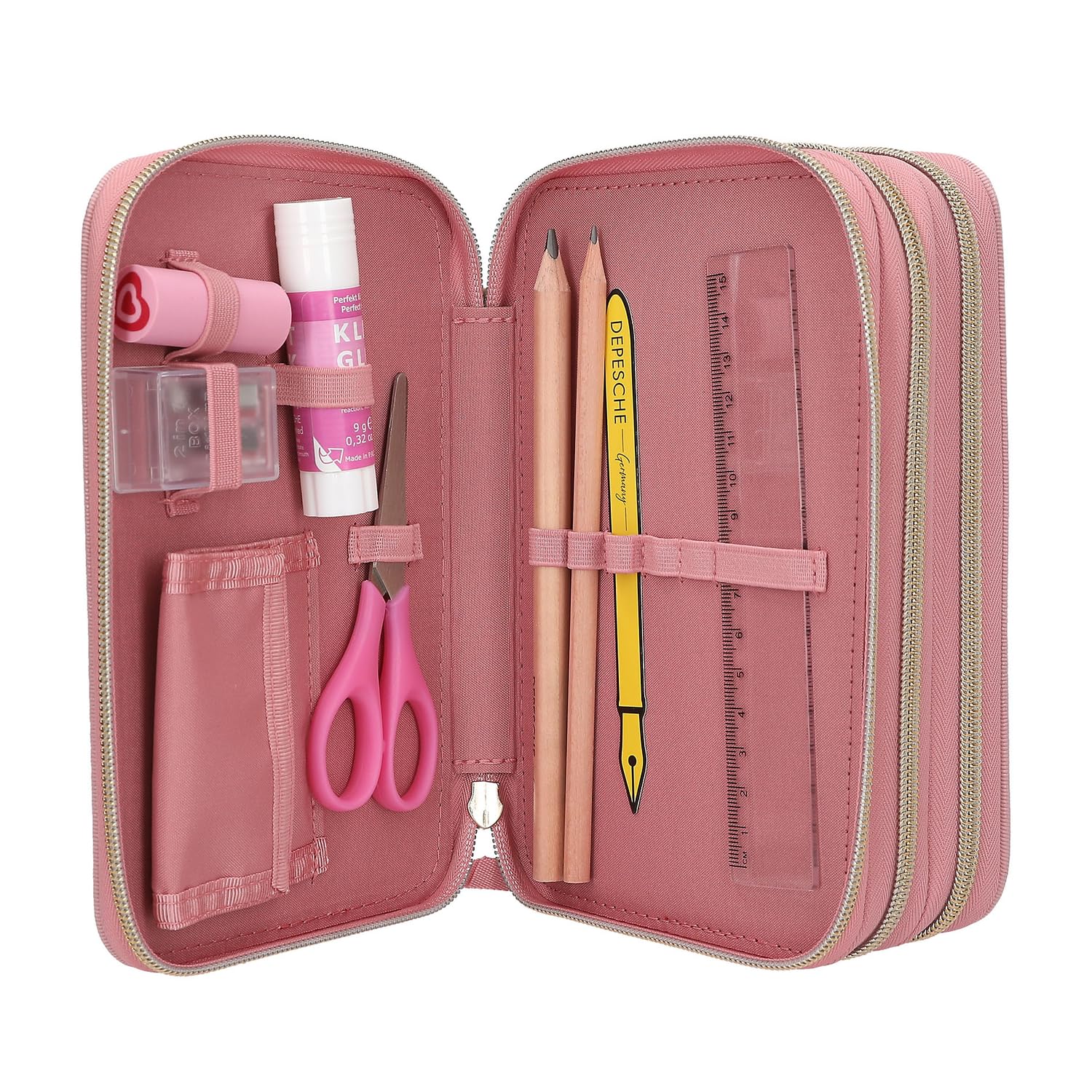 Depesche 13187 Miss Melody Dusty Rose - Gefüllte 3-Fach Federtasche in Altrosa, mit Pferde Motiv und Zier-Verschluss, Federmappe mit Buntstiften, Lineal, Schere UVM. - Image 4