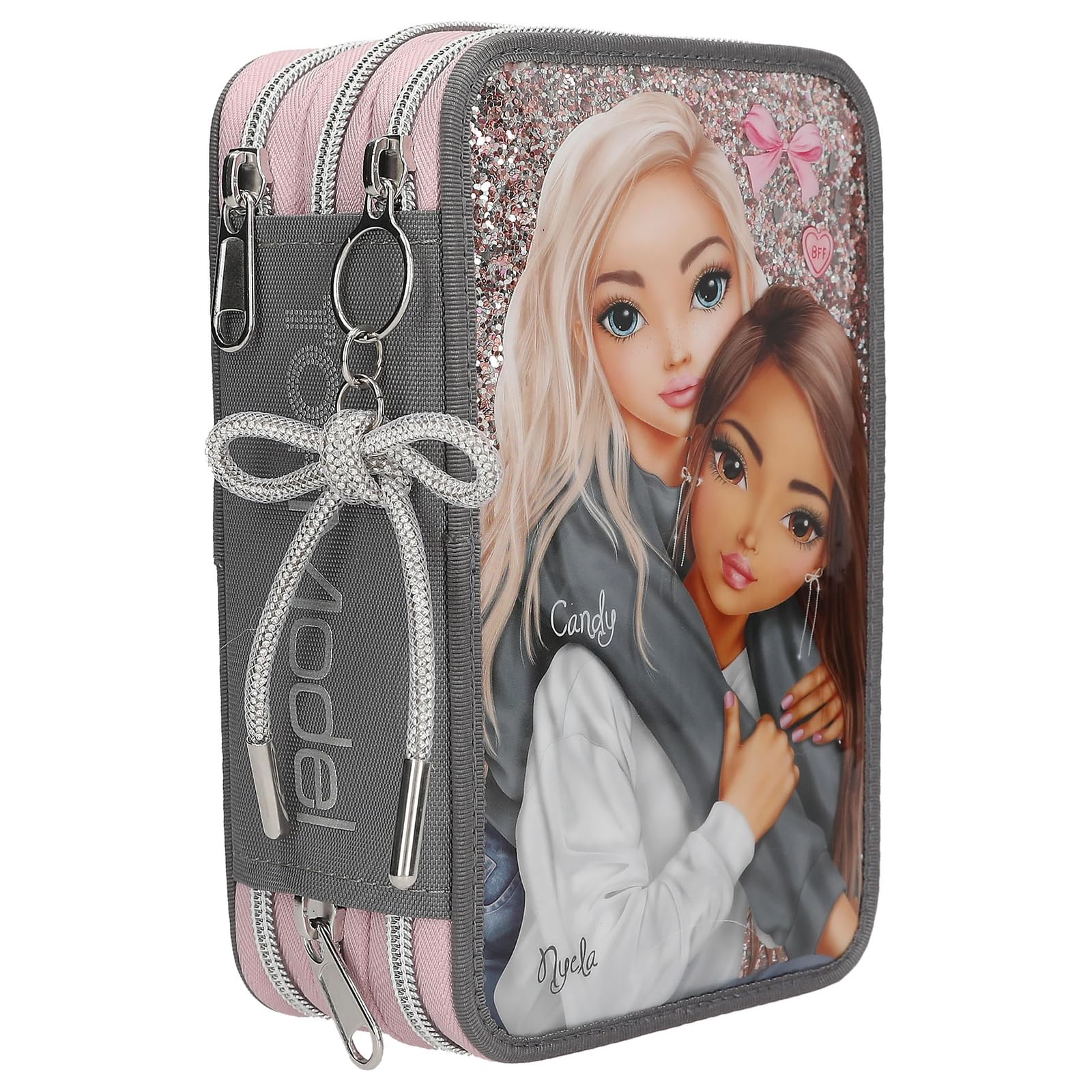 Depesche 13315 TOPModel My BFF - Gefüllte 3-Fach Federtasche in Grau und Rosa, mit Model Motiv und Glitzer, Federmappe mit Buntstiften, Schere, Lineal uvm. - Image 7