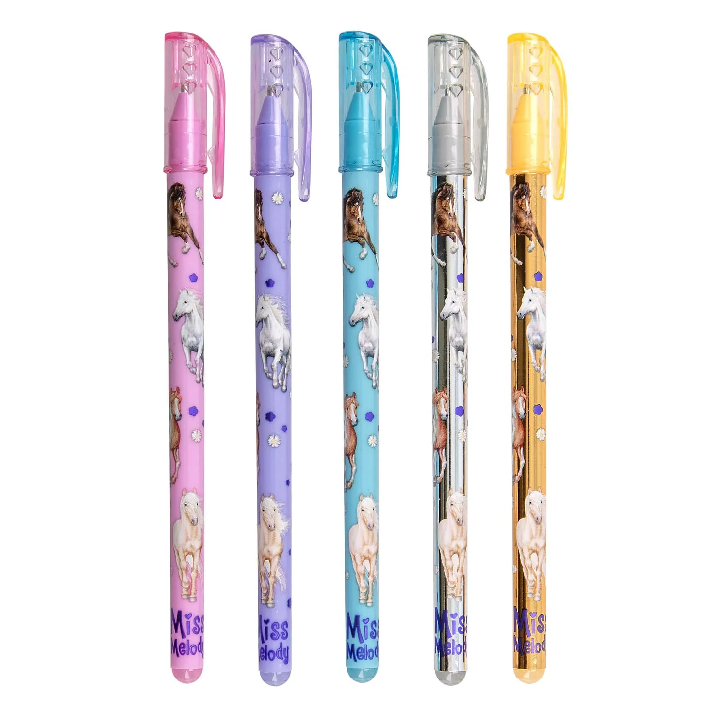 Depesche 13364 Miss Melody - Glitter Gelstifte Set im transparenten Täschchen, mit Druckknopf-Verschluss, 5 Stifte in Glitzerfarben zum Schreiben und Verzieren - Image 3