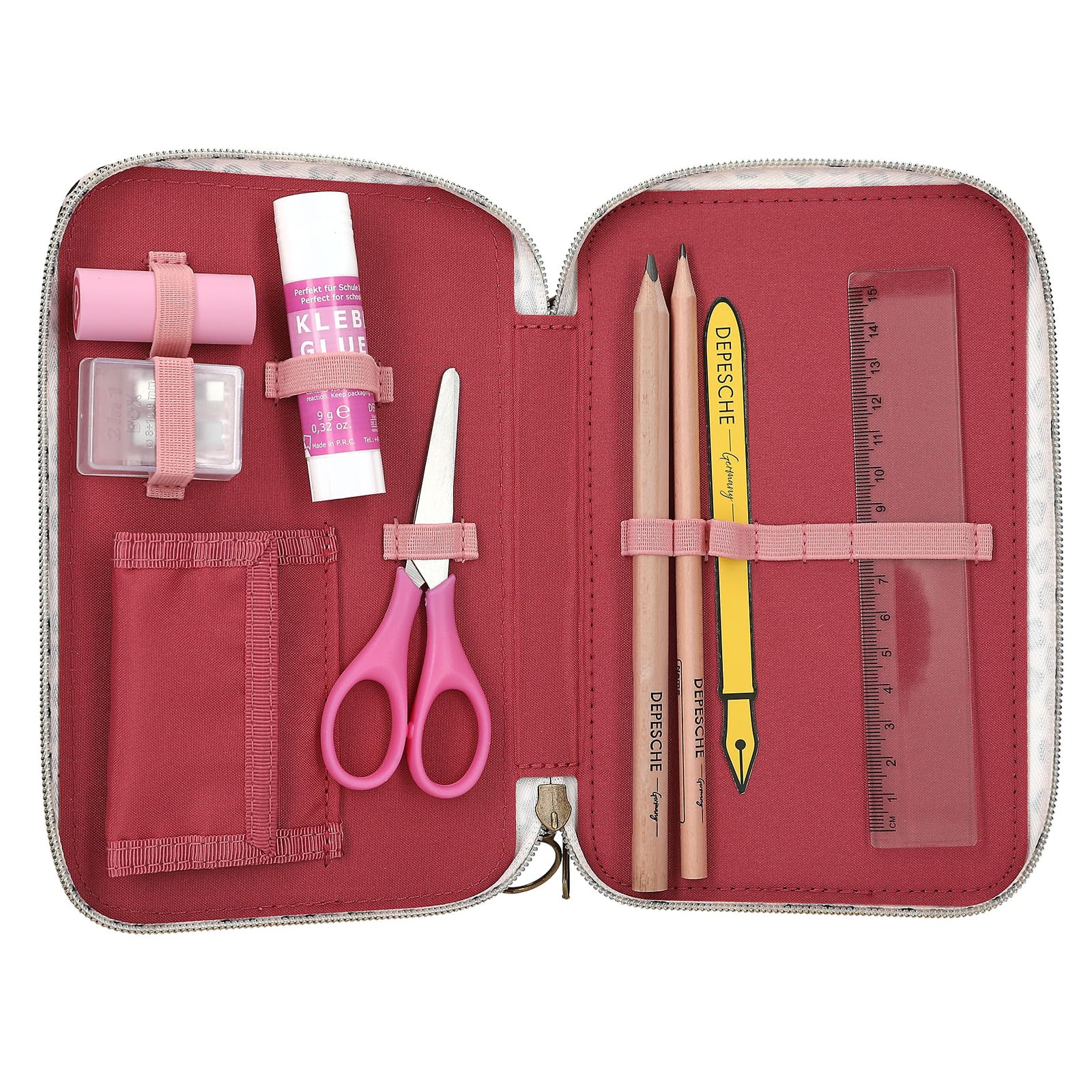 Depesche 13640 TOPModel Leoheart - Gefüllte 3-Fach Federtasche in Rosa, mit Model Motiv und Schleifen, Federmappe mit Buntstiften, Schere, Lineal UVM. - Image 4