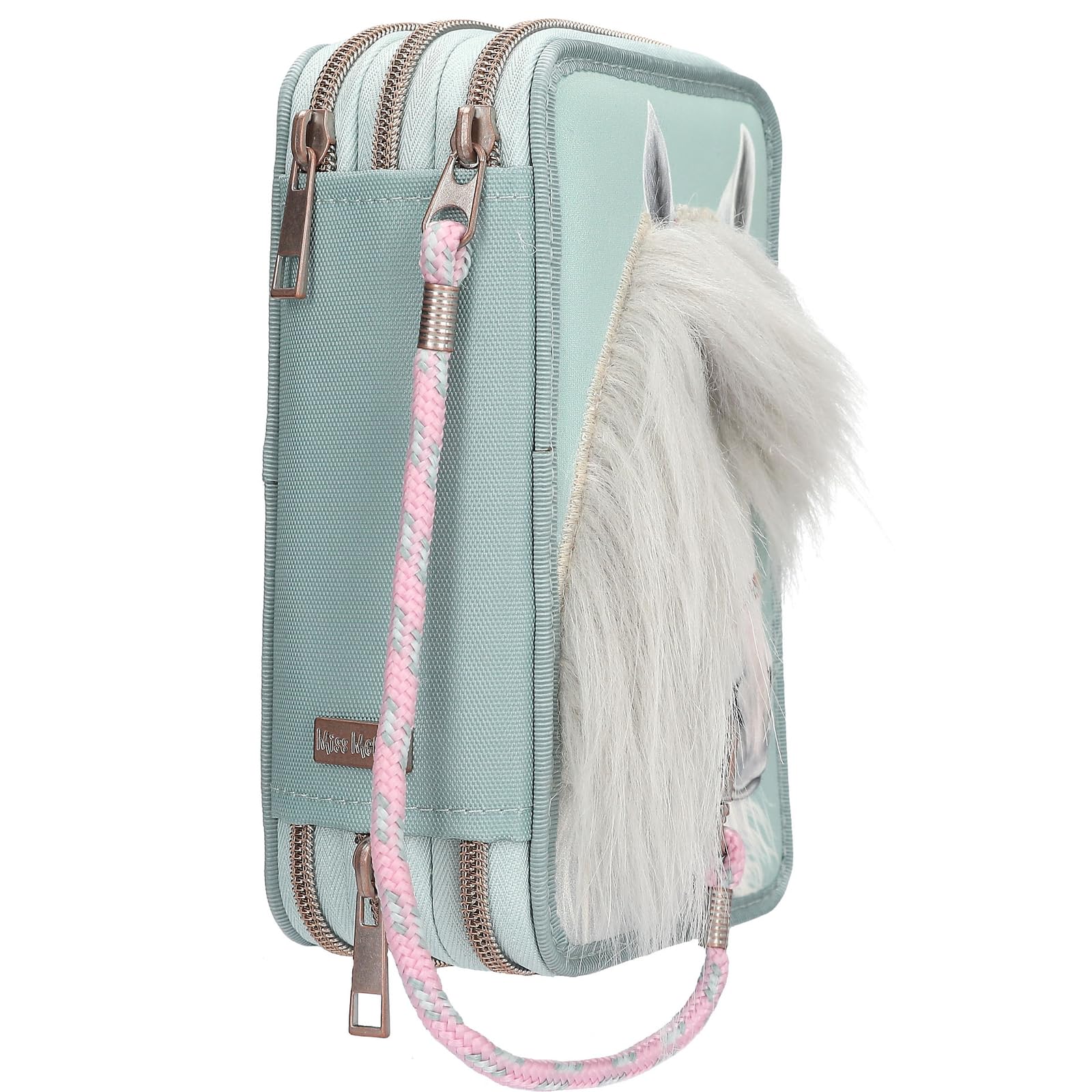 Depesche 13692 Miss Melody - Gefüllte 3-Fach Federtasche in Salbeigrün, mit Pferdekopf Applikation und weicher Mähne, Federmappe mit Buntstiften, Schere, Lineal UVM. - Image 6