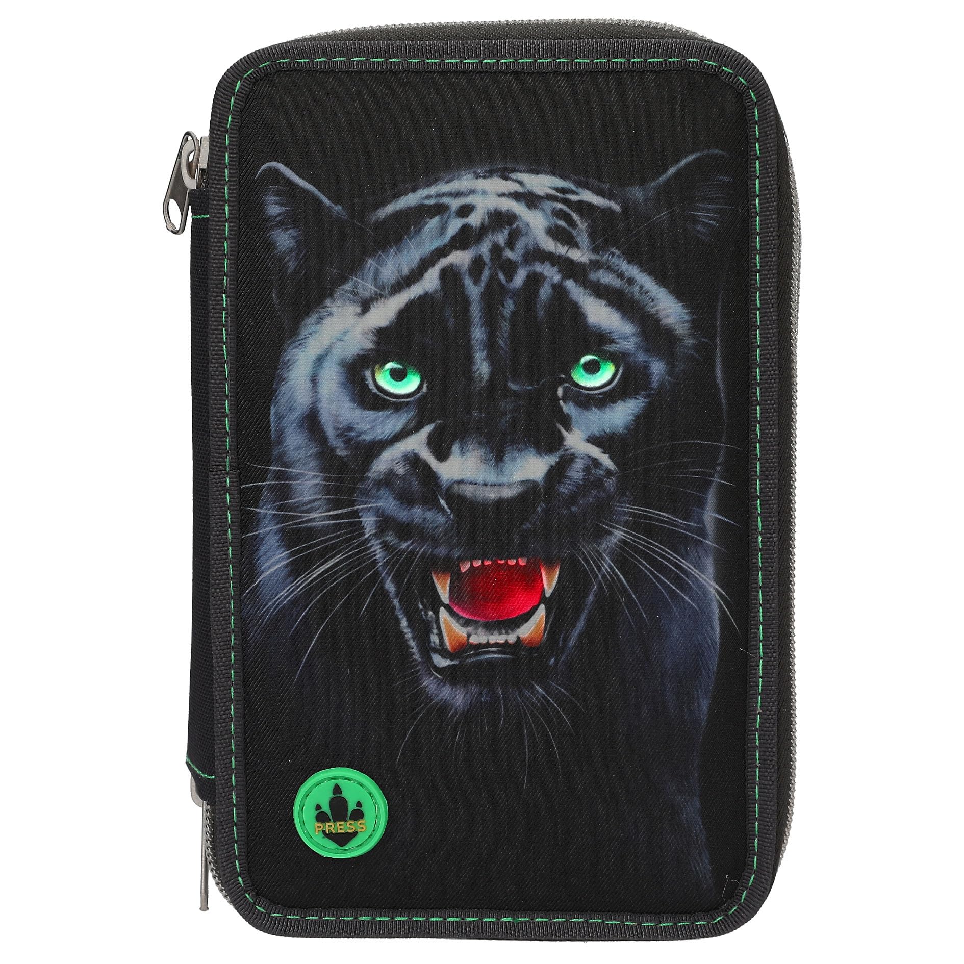 Depesche 13709 Adventure World Panther - Gefüllte 3-Fach Federtasche in Schwarz, mit Panther Motiv und LED Lichteffekten, Federmappe mit Buntstiften, Schere, Lineal UVM. - Image 4