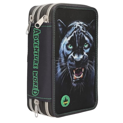 Depesche 13709 Adventure World Panther - Gefüllte 3-Fach Federtasche in Schwarz, mit Panther Motiv und LED Lichteffekten, Federmappe mit Buntstiften, Schere, Lineal UVM. - Image 6