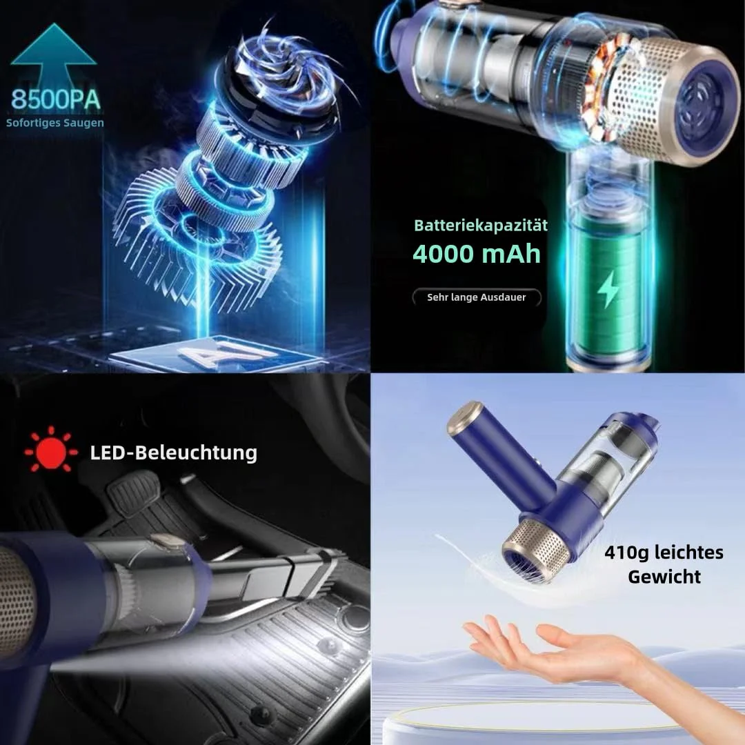 Der neueste 4 in 1 Handstaubsauger, verbesserter Mini-Staubsauger für Auto, Haus und Tierhaare, 8500PA leichtes Staubgebläse & Staubsauger, HEPA-Filter und LED-Beleuchtung, USB aufladbarer und tragbar