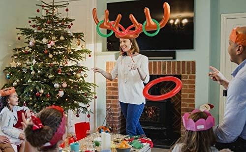 DERAYEE Weihnachten aufblasbare Rentier Geweih Hut mit Ringen für Party Büro Spiele Kinder Spaß Familie Urlaub - Image 3