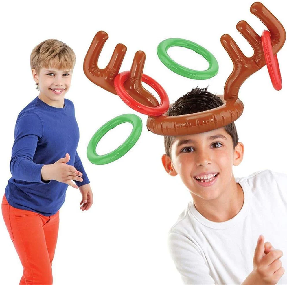 DERAYEE Weihnachten aufblasbare Rentier Geweih Hut mit Ringen für Party Büro Spiele Kinder Spaß Familie Urlaub - Image 4