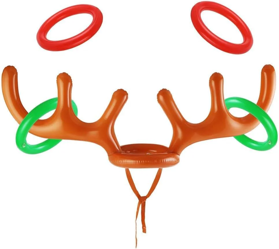 DERAYEE Weihnachten aufblasbare Rentier Geweih Hut mit Ringen für Party Büro Spiele Kinder Spaß Familie Urlaub - Image 5