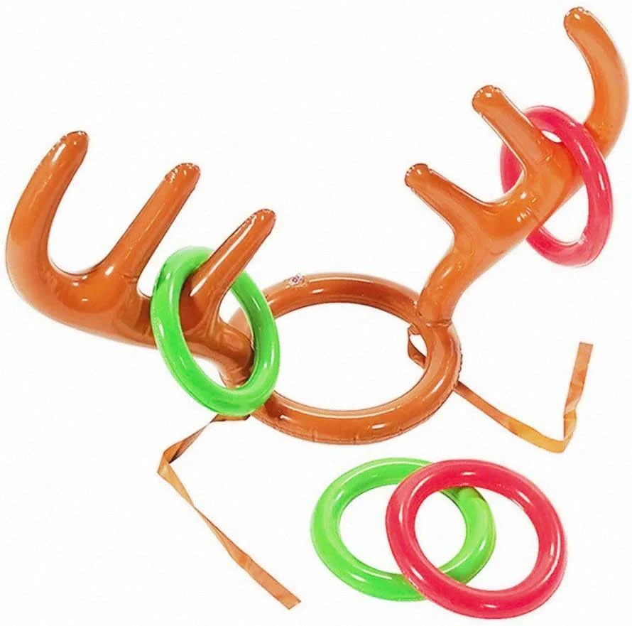 DERAYEE Weihnachten aufblasbare Rentier Geweih Hut mit Ringen für Party Büro Spiele Kinder Spaß Familie Urlaub - Image 6