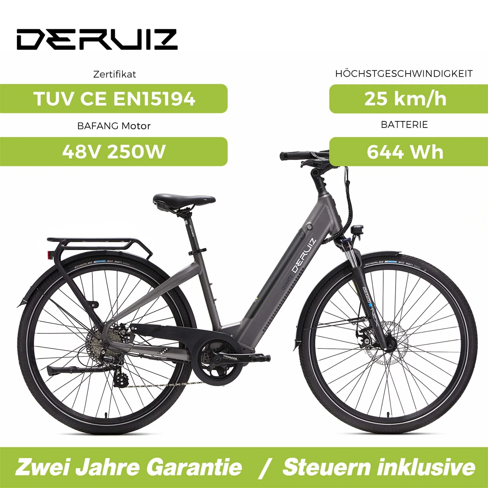 DERUIZ E-Bike 28 Zoll E Bike Damen Elektrofahrrad Herren Pedelec Citybike, 250W/48V/13,4AH 40N.m BAFANG Motor, Trekking Ebike Cityrad für Damen, 25km/h, QUARTZ Grey - Image 6