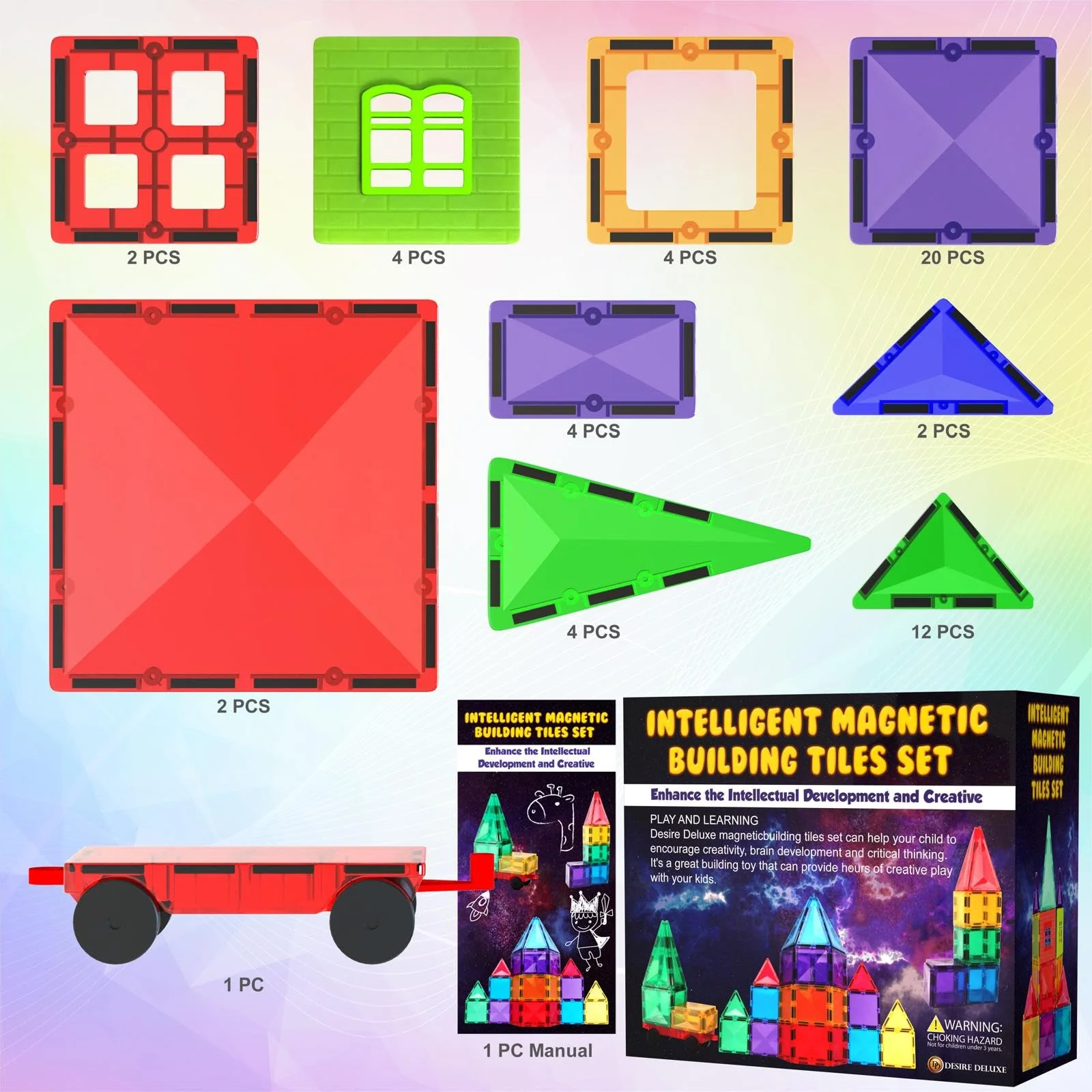 Desire Deluxe Magnetische Bausteine Magnet Montessori Spielzeug für Kinder, Magnetbausteine für Jungen und Mädchen, 3 4 5 6 7 8 Jahre alt, 57pc Set - Image 7