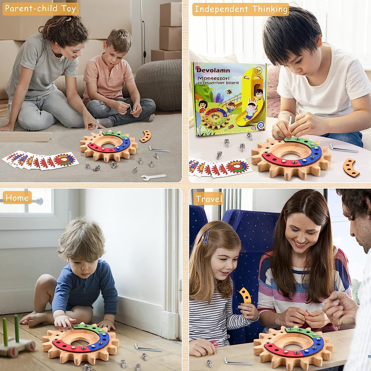 Devolamn Montessori Spielzeug für 3 4 5 Jahre, 35 in 1 Montessori Schraubbrett, Holzspielzeug Lernspielzeug Motorikspielzeug, Feinmotorik Sensorik Spielzeug Geschenk für Kleinkind STEM (20CM) - Image 3