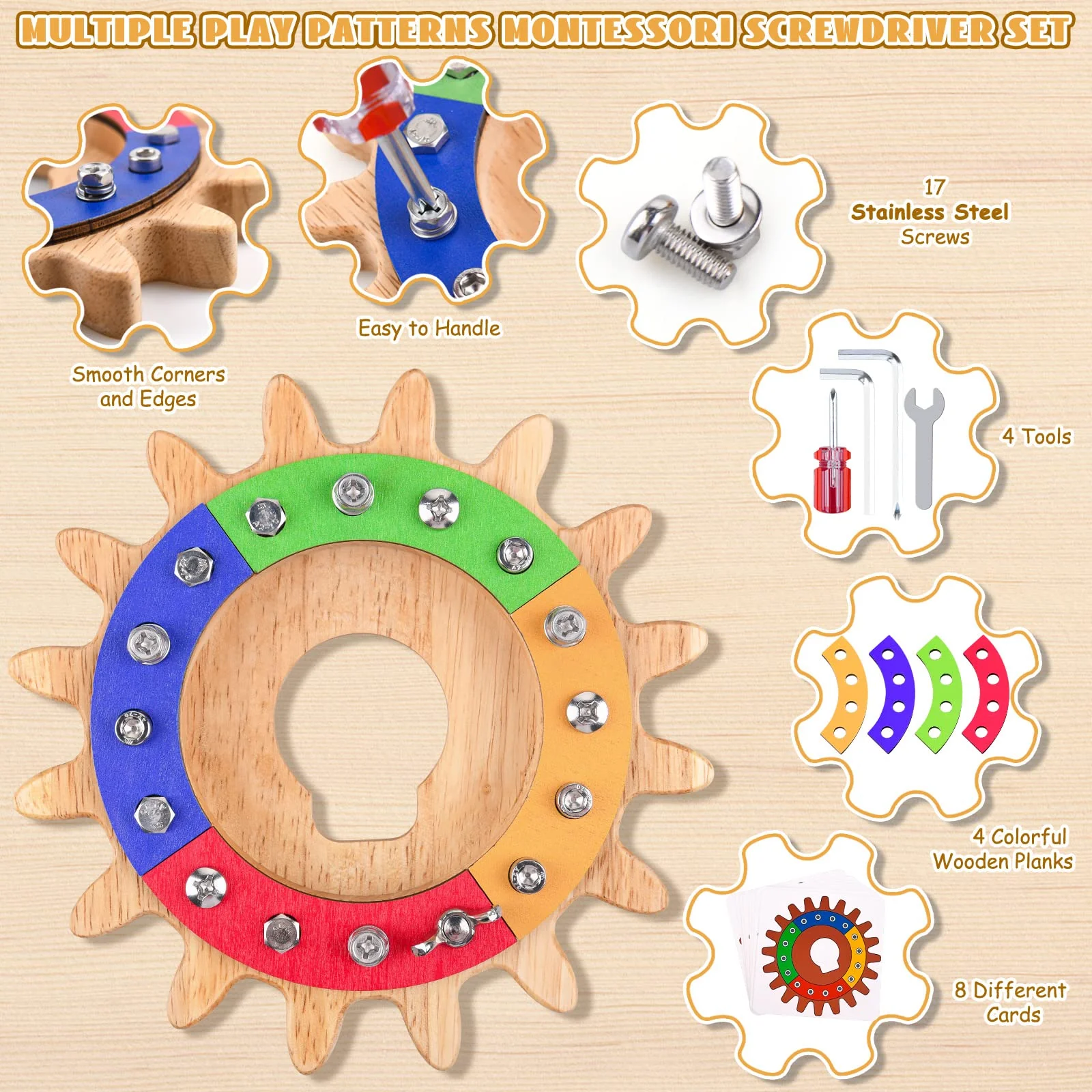 Devolamn Montessori Spielzeug für 3 4 5 Jahre, 35 in 1 Montessori Schraubbrett, Holzspielzeug Lernspielzeug Motorikspielzeug, Feinmotorik Sensorik Spielzeug Geschenk für Kleinkind STEM (20CM) - Image 6