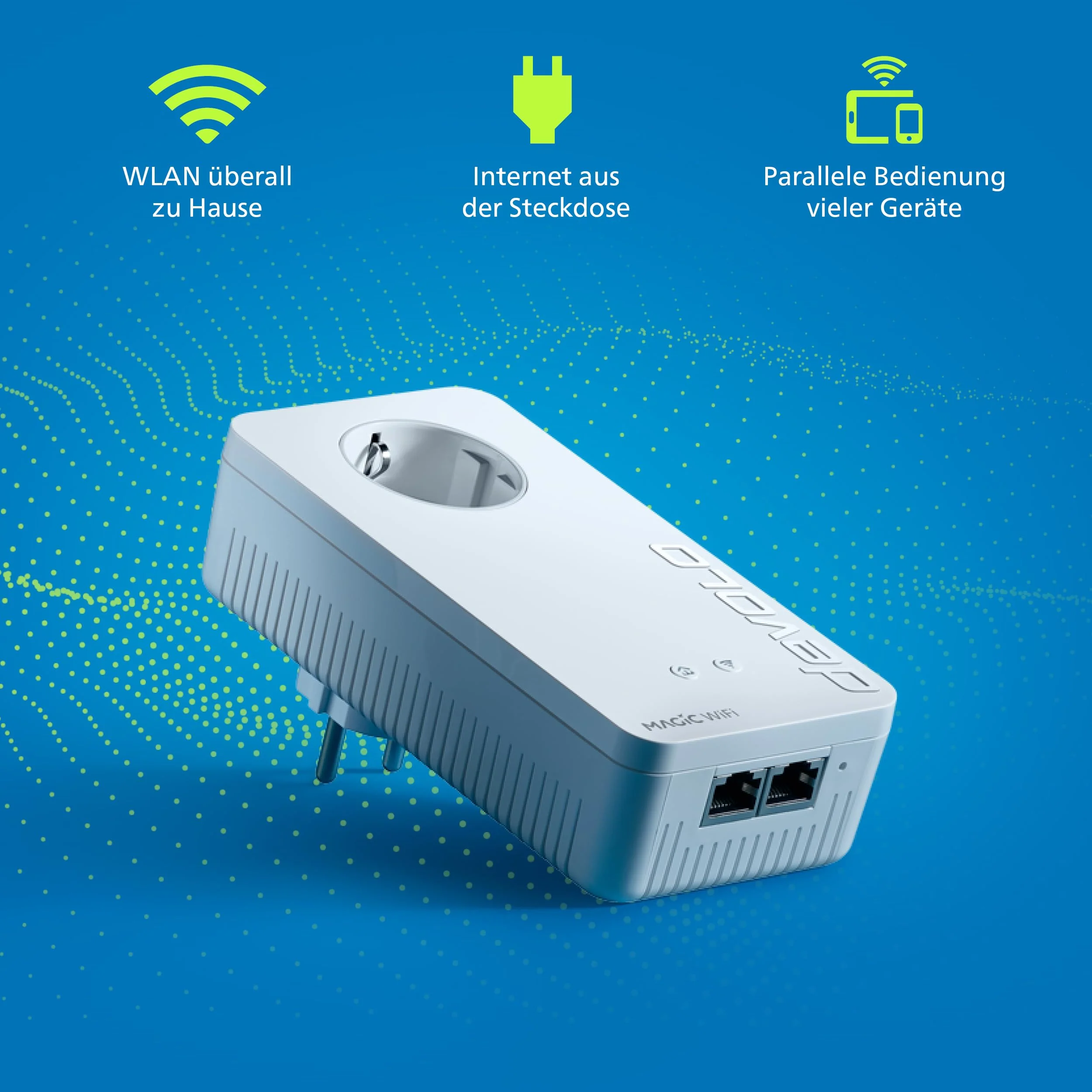 devolo Magic 1 WiFi Erweiterungsadapter, WLAN Powerline Adapter, bis zu 1.200 Mbit/s, Mesh WLAN, WLAN Steckdose, 2x LAN Anschluss, dLAN 2.0, weiß - Image 2