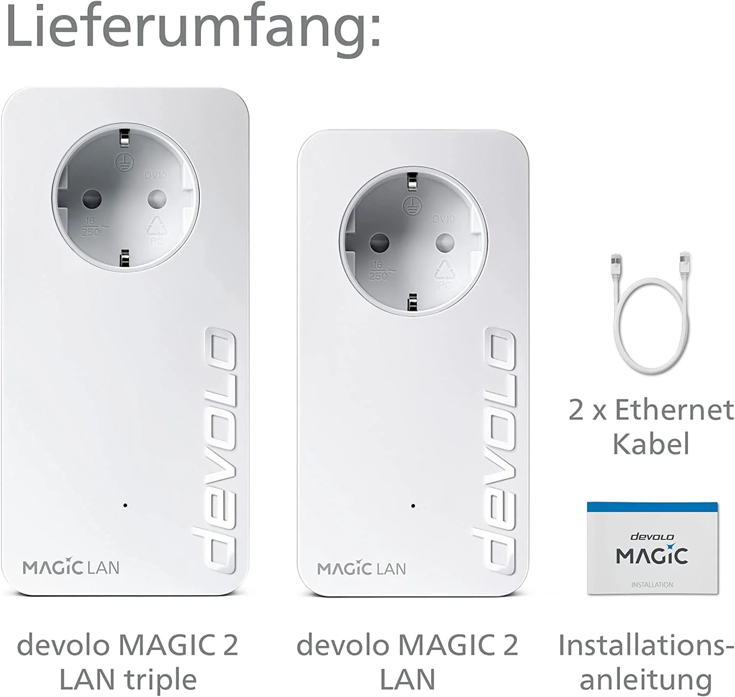 devolo Magic 2 LAN triple Starter Kit, LAN Powerline Adapter, bis zu 2.400 Mbit/s, 3x Gigabit LAN Anschluss, ideal für Gaming, dLAN 2.0, weiß - Image 2