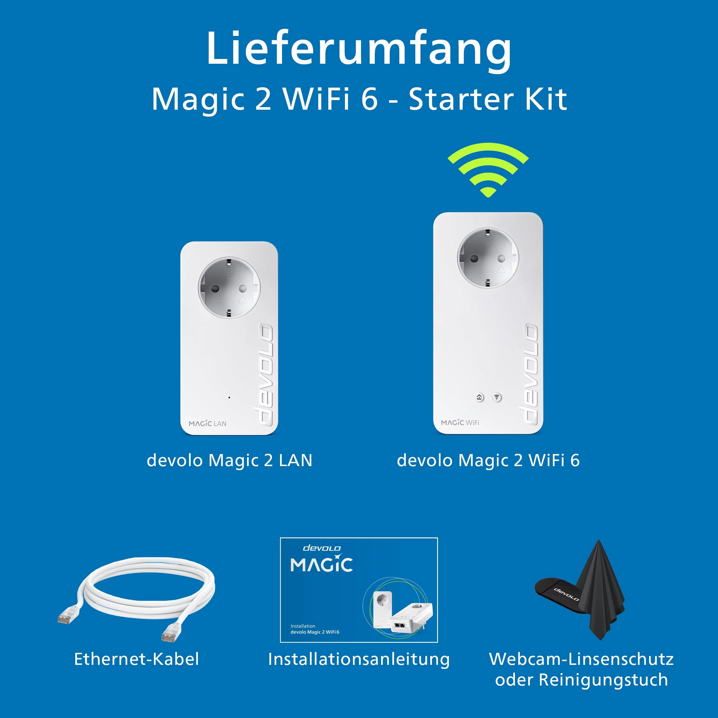 devolo Magic 2 WiFi 6 Starter Kit, WLAN Powerline Adapter, bis zu 2.400 Mbit/s, Mesh WLAN Steckdose, 2x Gigabit LAN, Access Point, dLAN 2.0, weiß - Image 3