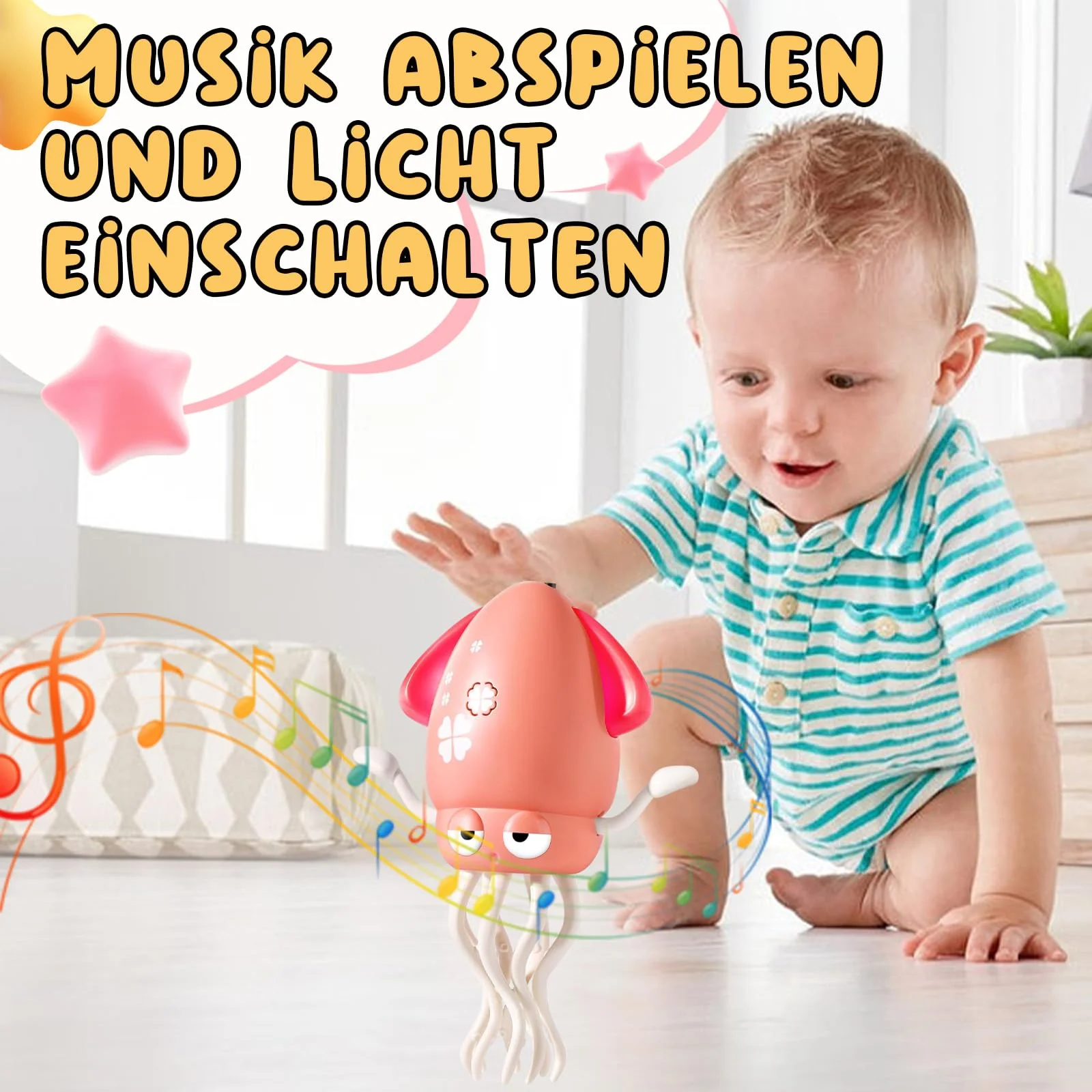 Dewppxi Electric Dancing Octopus Toy, Oktopus Krabbelspielzeug, Tanzender Oktopus Baby Spielzeug Mit LED-Lichtern Und Musik für die Bauchlage, Krabbelspielzeug für Junge Mädchen (Grün) - Image 7