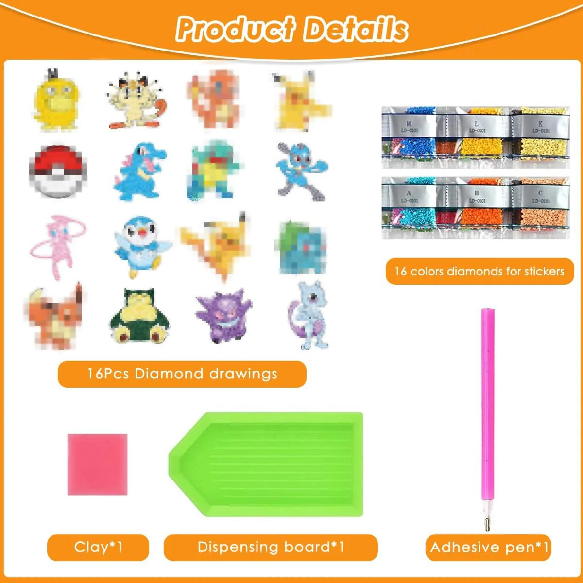 Diamond Painting Kinder, DIY Diamant Aufkleber Kit, 16 Stück Cartoon Diamantmalerei für Kinder, DIY Diamant Painting Kit für Kinders und Erwachsene Anfänger, Geburtstags Geschenk für Jungen Mädchen - Image 3