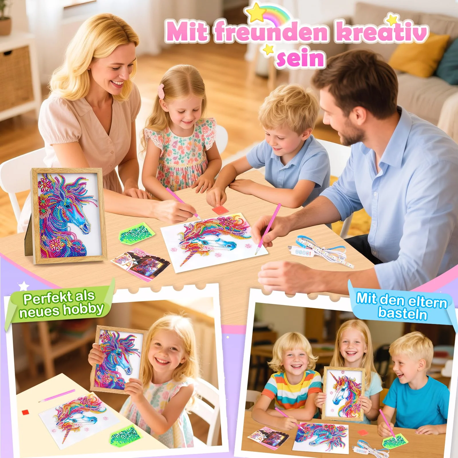 Diamond Painting Kinder Nachtlicht: Einhorn Geschenke Mädchen 5 6 7 8 9 10 11 Jahre, Bastelset Kinder Basteln Mädchen 6-12 Jahre Bilderrahmen Bastelset Geschenk Spielzeug ab 5-6-8-10-12-Jahr-Mädchen - Image 7