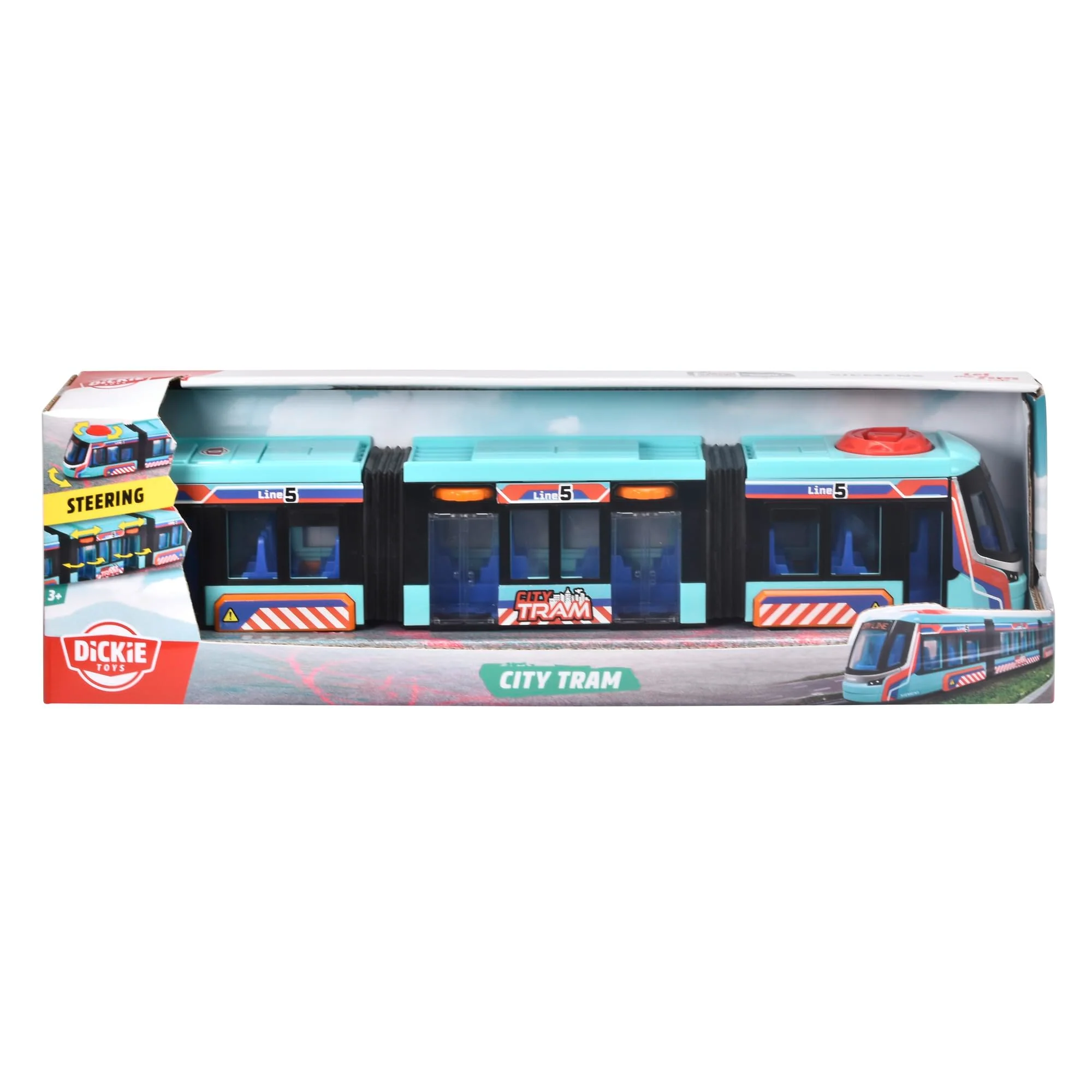 Dickie Toys City Tram Straßenbahn Spielzeug (41,5 cm) - Große Spielzeugautos ab 3 Jahren mit Freilauf, Lenksteuerung & TüRen zum Öffnen - Bus Spielzeug Modell-Bahn für Kinder - 203747016 - Image 2
