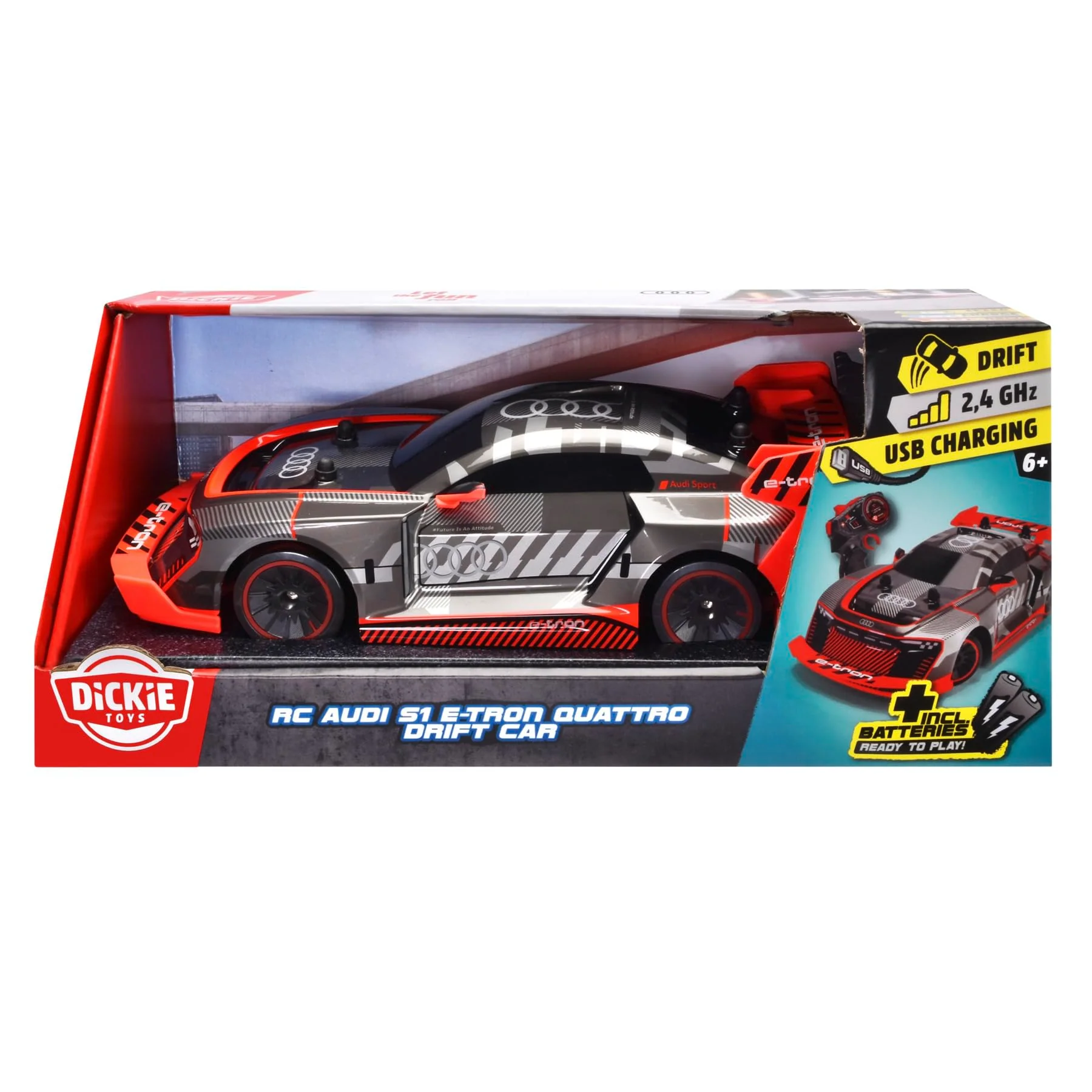 Dickie Toys - RC Audi S1 E-Tron Quattro Drift Car (30 cm) - RC Auto mit 2-Kanal FS Fernsteuerung (2,4 GHz) & Allradantrieb - ferngesteuertes Auto für Kinder ab 6 Jahre, bis 12 km/h - Image 2