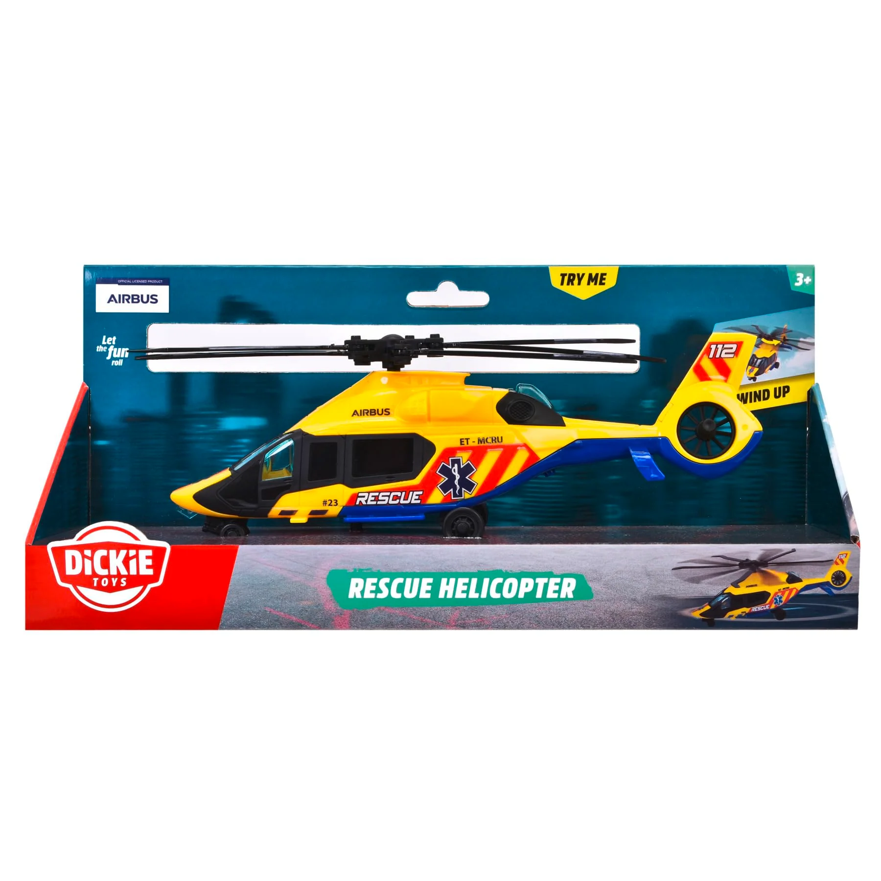 Dickie Toys - Rettungs-Helikopter Airbus H160 (gelb, 23 cm) mit hochwertigem Aufzieh-Propeller (Ultra-leise & Lange Laufzeit) - Spielzeug-Hubschrauber für Kinder ab 3 Jahre - Image 2