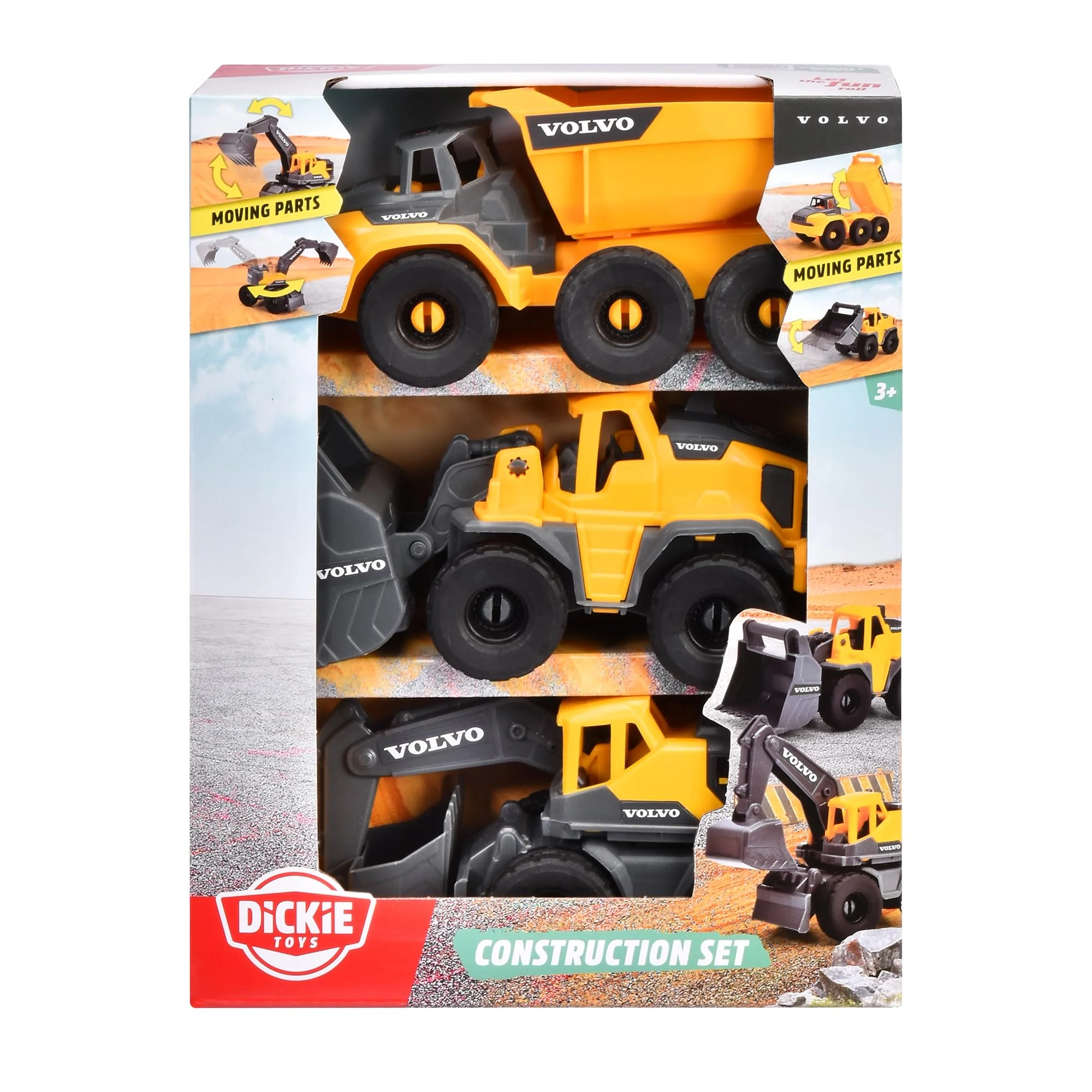 Dickie Toys Volvo Construction Set (je 16 cm) - 3 Baustellenfahrzeuge für Kinder mit Bagger Spielzeug, Radlader & Kipplaster, mit Freilauf ab 3 Jahren - 203722015 - Image 2