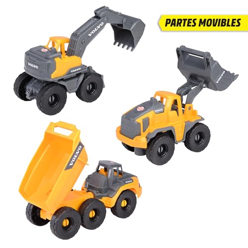 Dickie Toys Volvo Construction Set (je 16 cm) - 3 Baustellenfahrzeuge für Kinder mit Bagger Spielzeug, Radlader & Kipplaster, mit Freilauf ab 3 Jahren - 203722015 - Image 6