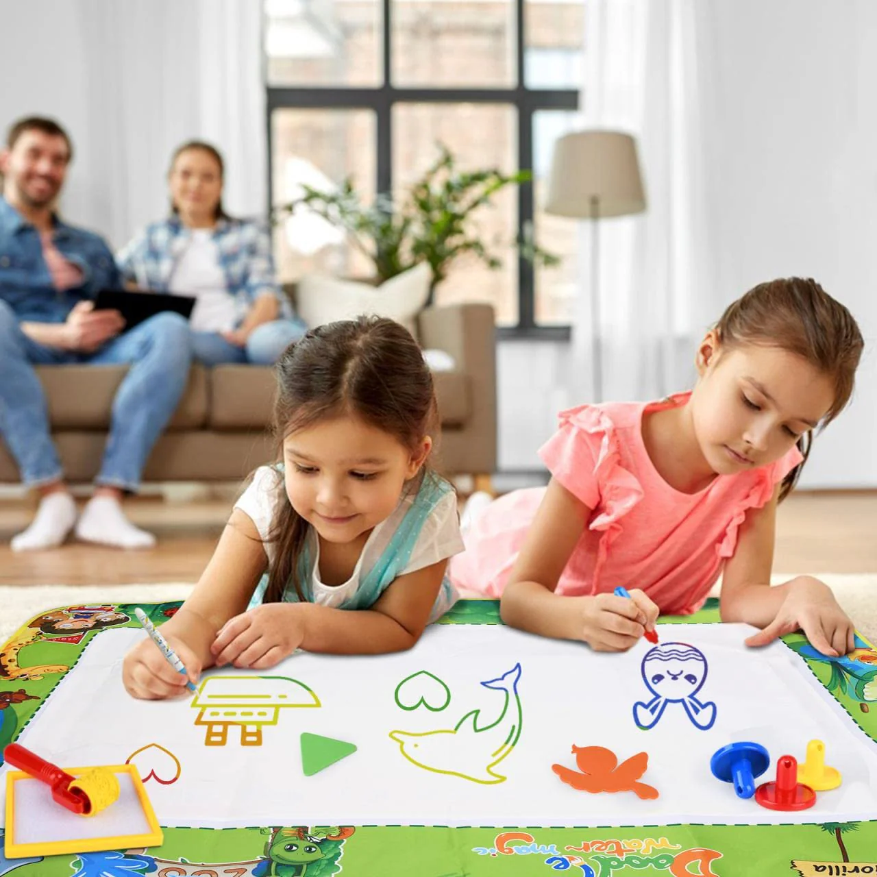 DICLLY Aqua Wasser Doodle Matte,120x90cm Super Groß Aqua Magic Doodle Matte,Malmatte Mit Wasserstift Werkzeuge Stempe Zubehör,fleckenfreier Malspaß mit Wasser,für 1 2 3 4 5 6 Jahre Alt Junge Mädchen - Image 2