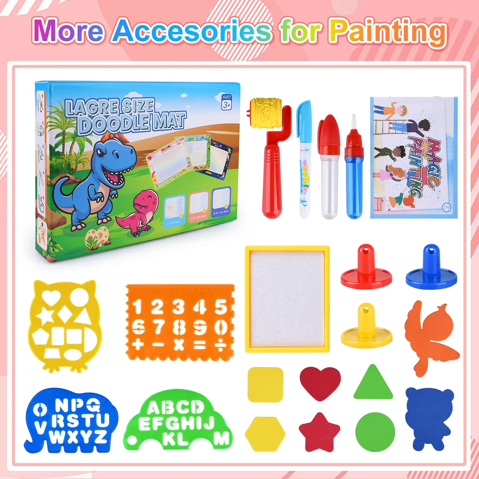 DICLLY Aqua Wasser Doodle Matte,120x90cm Super Groß Aqua Magic Doodle Matte,Malmatte Mit Wasserstift Werkzeuge Stempe Zubehör,fleckenfreier Malspaß mit Wasser,für 1 2 3 4 5 6 Jahre Alt Junge Mädchen - Image 3
