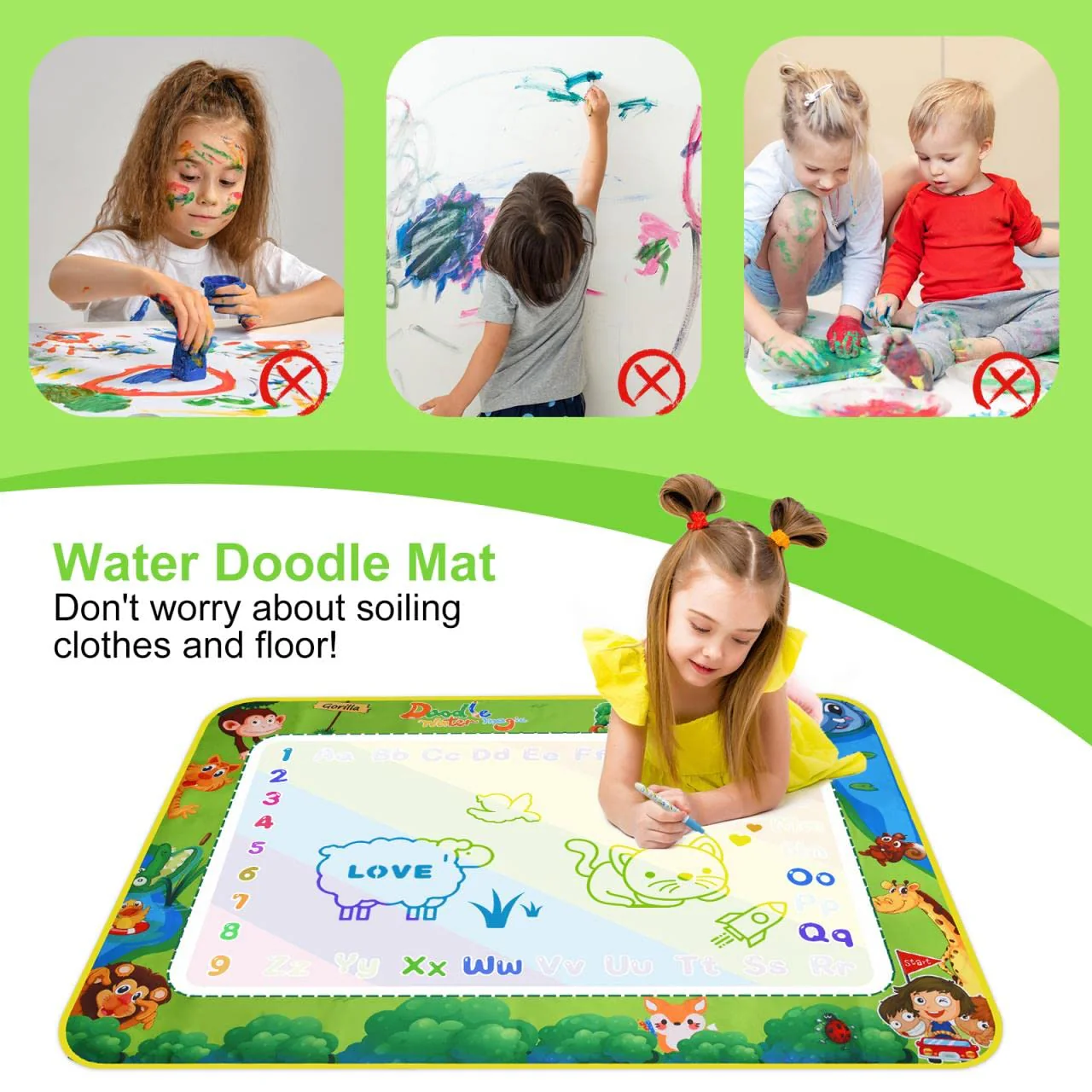 DICLLY Aqua Wasser Doodle Matte,120x90cm Super Groß Aqua Magic Doodle Matte,Malmatte Mit Wasserstift Werkzeuge Stempe Zubehör,fleckenfreier Malspaß mit Wasser,für 1 2 3 4 5 6 Jahre Alt Junge Mädchen - Image 5