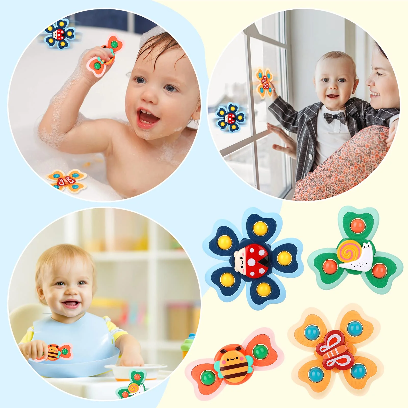 DICLLY Baby-Saugnapf-Spielzeug Set,4-teilig Badespielzeug,Ab 1 Jahr,Förderung von Motorik und Sensorik,Lustige Insektenmuster Wasserspielzeug für Fenster und Badewannen - Image 7
