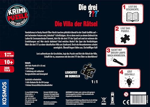 Die drei ??? - Krimi Puzzle - Die Villa der Rätsel von KOSMOS 697976, 300 Teile, Leuchtet im Dunkeln, mit UV-Lampe, Lesen, Puzzeln, Rätsel lösen, Detektiv Puzzle ab 10 Jahre - Image 9