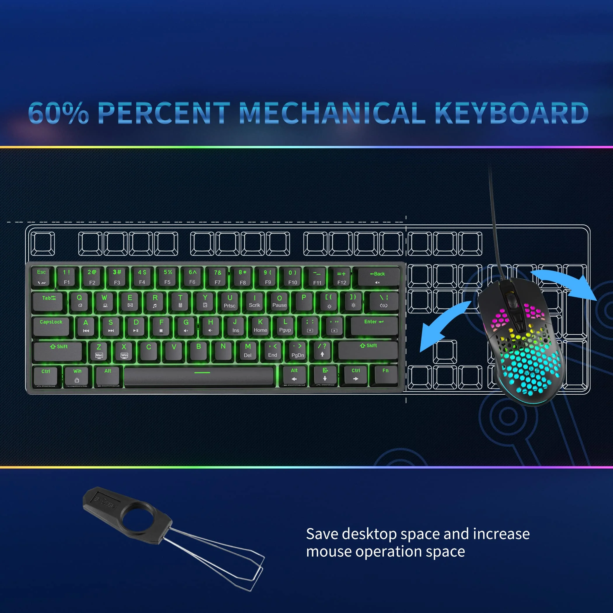 Dierya DK61se Gaming Tastatur,60% Prozent Mechanische Tastatur mit Blue Clicky Switch,Ultra-Compact Mini 61 Tasten Anti-Ghosting,Typ-C-Datenkabel,US Layout für PC Windows Gamer Typist,Schwarz - Image 4