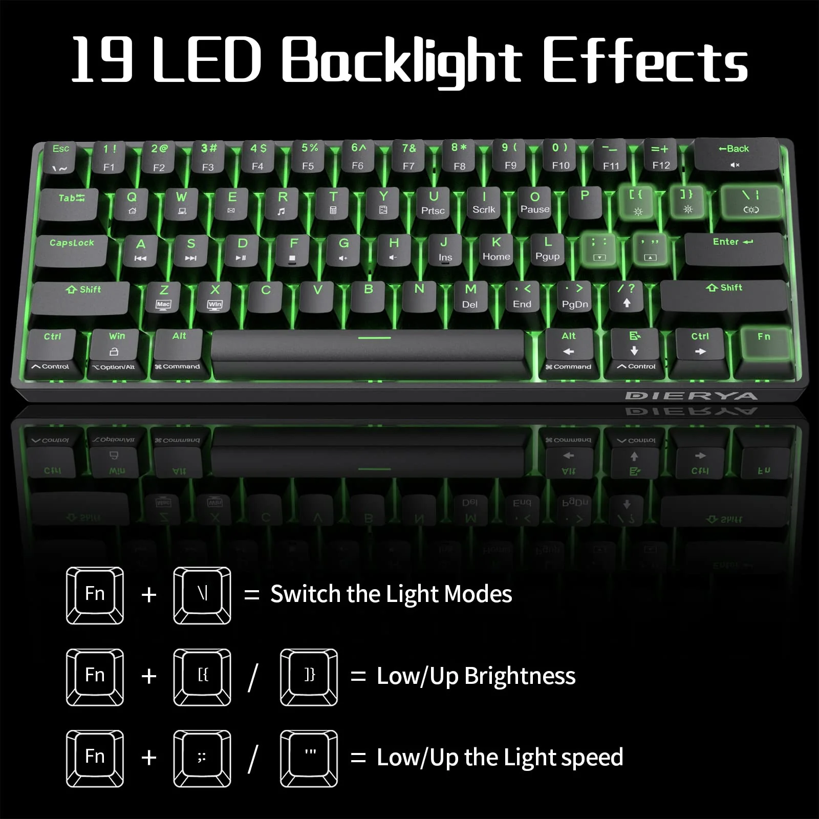 Dierya DK61se Gaming Tastatur,60% Prozent Mechanische Tastatur mit Blue Clicky Switch,Ultra-Compact Mini 61 Tasten Anti-Ghosting,Typ-C-Datenkabel,US Layout für PC Windows Gamer Typist,Schwarz - Image 5