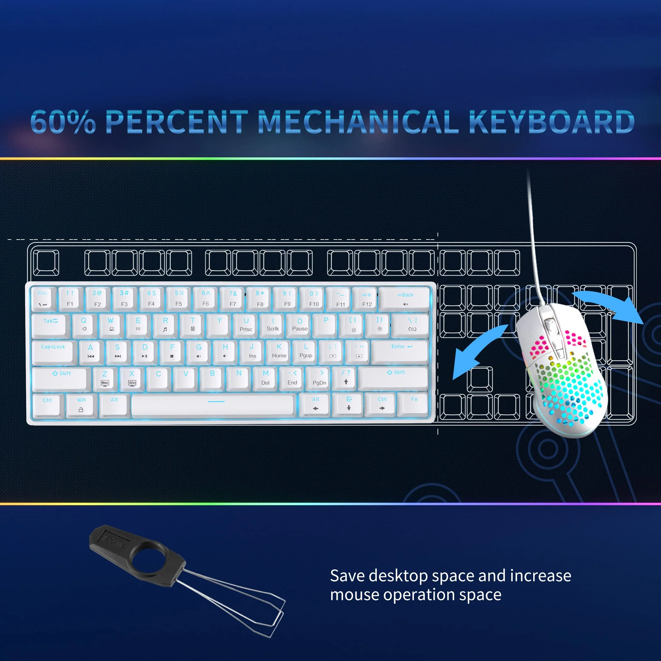 Dierya DK61se Gaming Tastatur,60% Prozent Mechanische Tastatur mit Red Linear Switch,Ultra-Compact Mini 61 Tasten Anti-Ghosting,Typ-C-Datenkabel,US Layout für PC Windows Gamer Typist,Weiß - Image 2