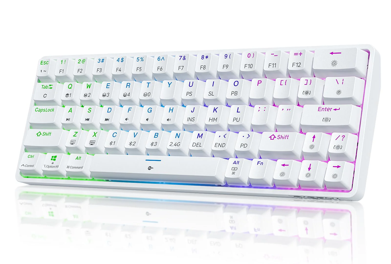 Dierya DK63 Gaming Tastatur,60% Kabellos Mechanische Tastatur mit Bluetooth/2.4G/Typ-C,Compact 63 Tasten Anti-Ghosting,RGB-Hintergrundbeleuchtung,US Layout,Clicky Blue Switch,weiße - Image 3