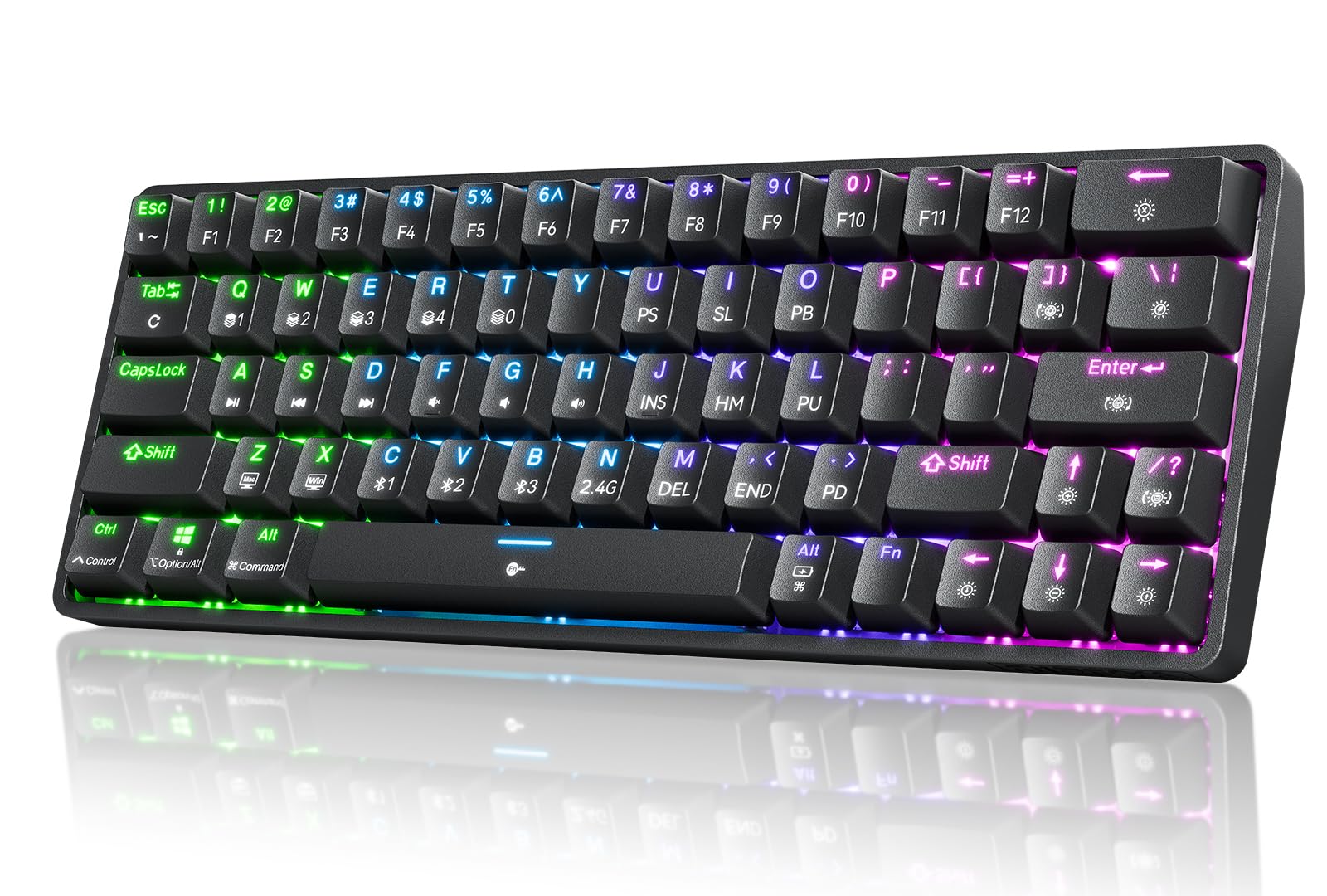 Dierya DK63 Gaming Tastatur,60% Kabellos Mechanische Tastatur mit Bluetooth/2.4G/Typ-C,Compact 63 Tasten Anti-Ghosting,RGB-Hintergrundbeleuchtung,US Layout,Linear Red Switch,Schwarz - Image 8