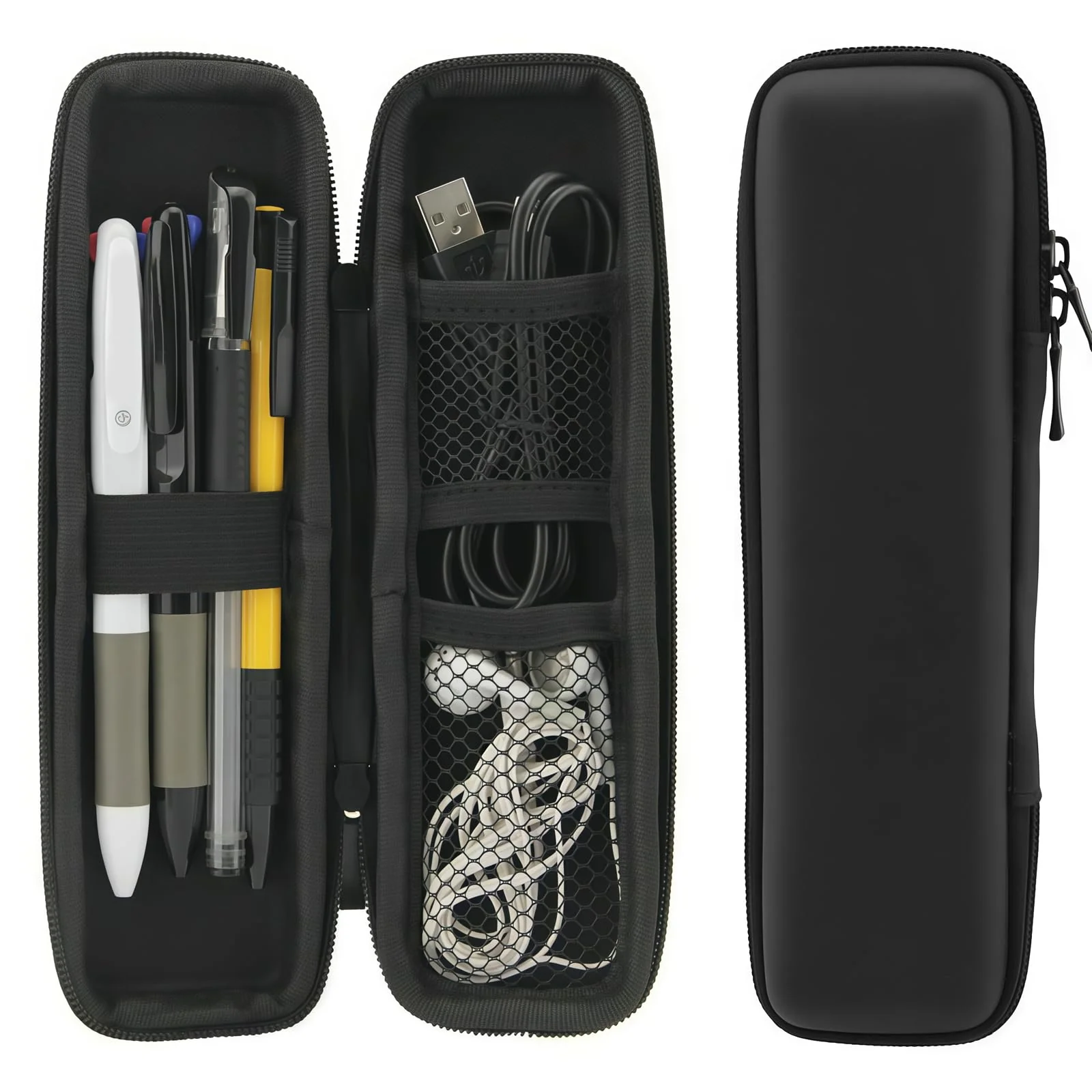 Diffaxy Kleines Federmäppchen, Hartschalen-Federmappe, Wasserdichtes Federtasche mit Fächern, Organizer-Make-up-Tasche für Jungen und Mädchen, Schreibwaren und Bürobedarf, Schwarz