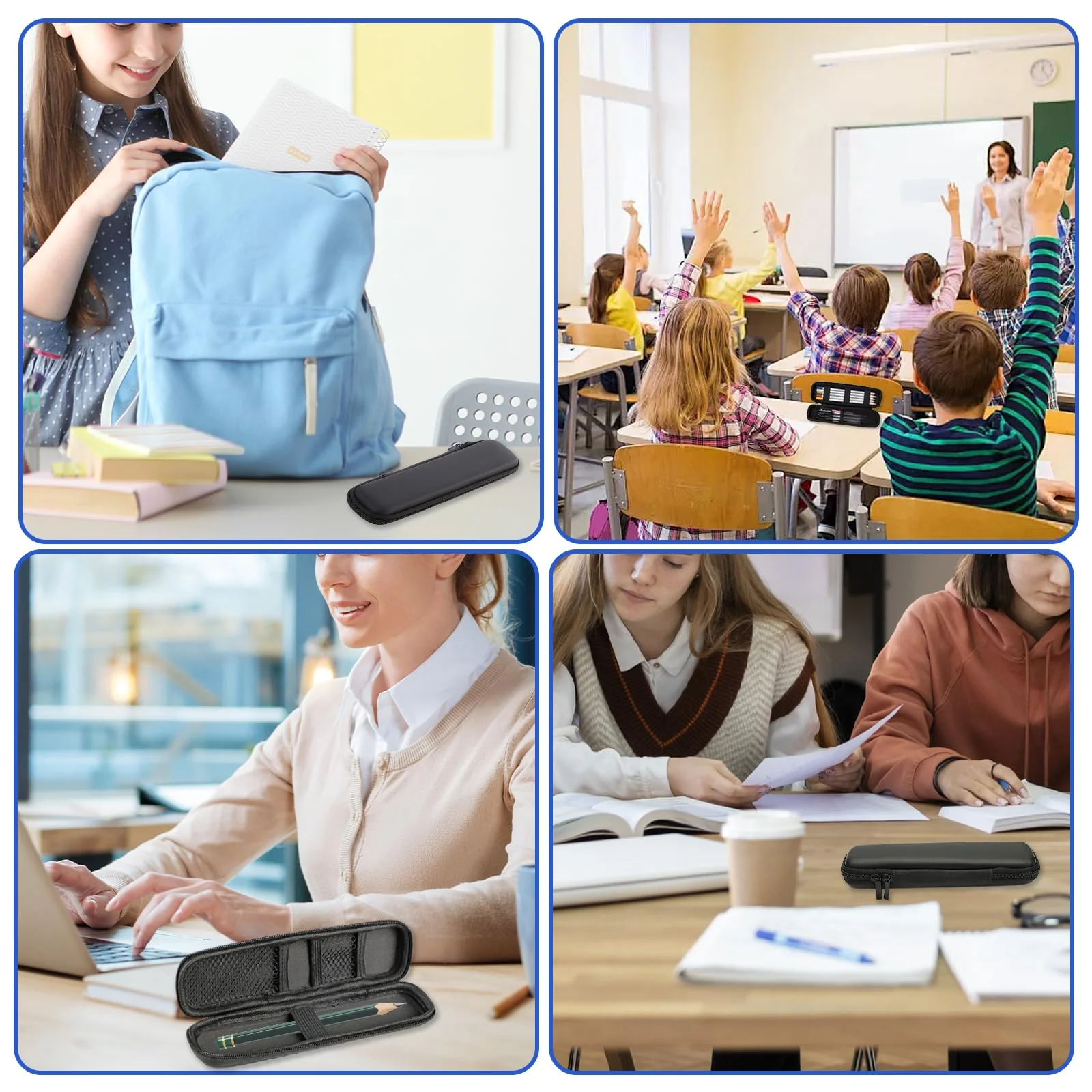 Diffaxy Kleines Federmäppchen, Hartschalen-Federmappe, Wasserdichtes Federtasche mit Fächern, Organizer-Make-up-Tasche für Jungen und Mädchen, Schreibwaren und Bürobedarf, Schwarz - Image 2