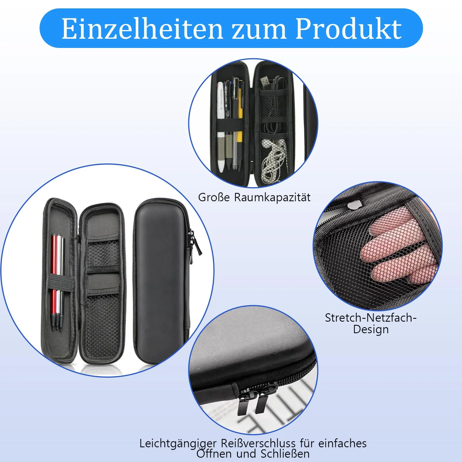 Diffaxy Kleines Federmäppchen, Hartschalen-Federmappe, Wasserdichtes Federtasche mit Fächern, Organizer-Make-up-Tasche für Jungen und Mädchen, Schreibwaren und Bürobedarf, Schwarz - Image 7