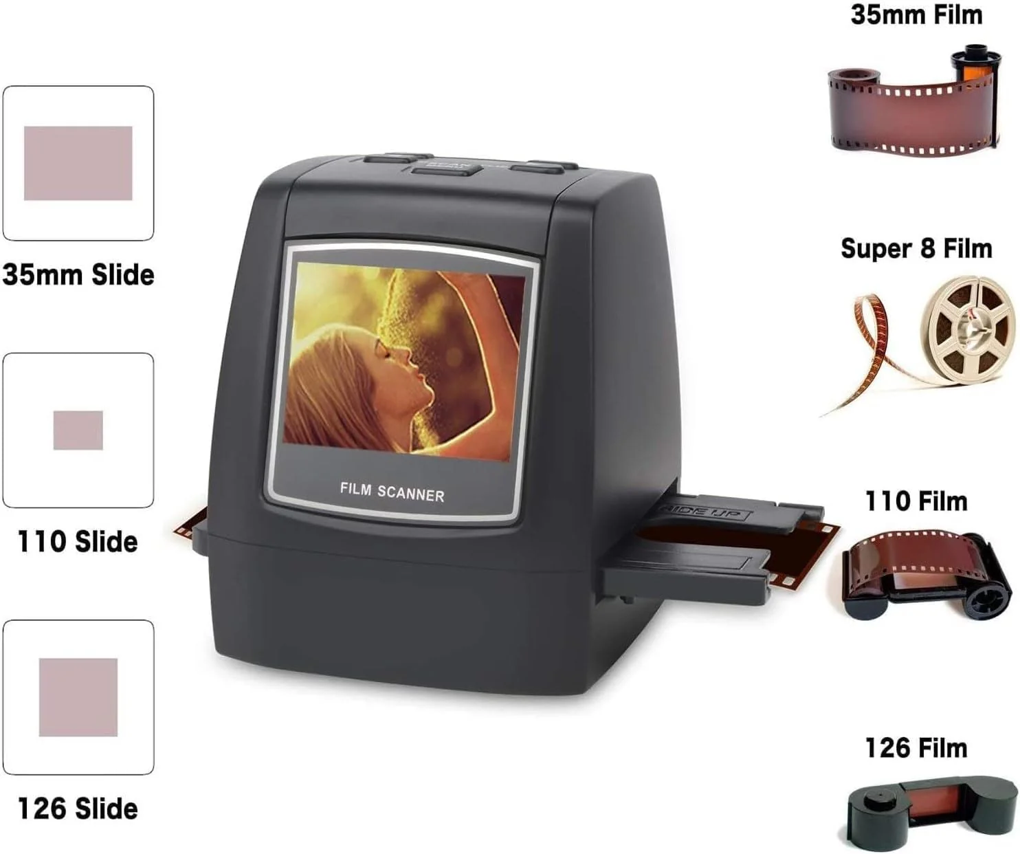 Digital Film Scanner, Eigenständiger Diascanner und Negativscanner Konvertiert Negative und Filmdias von 35mm, 126, 110, Super 8 und 8mm in JPEG-Bilder, 2,4" LCD-Display - Image 5