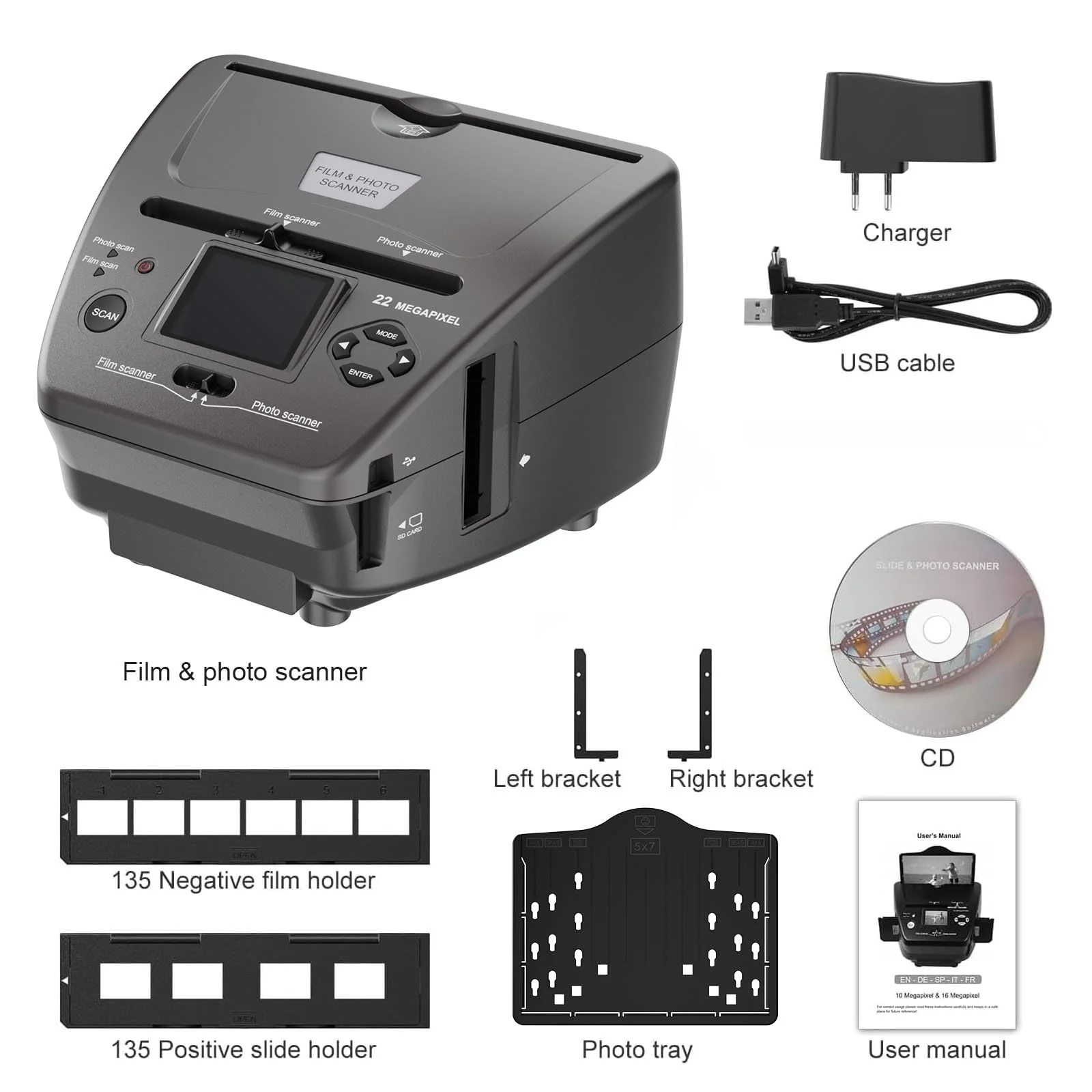 DigitPro Film- und Foto-Scanner mit 2,4-Zoll-LCD-Bildschirm, konvertiert 35 mm/135 Dias und Negativ-Film, Foto, Visitenkarte in 22 MP Digitale Bilder, Scanner-Photo-Slides-Negative-Digital - Image 3
