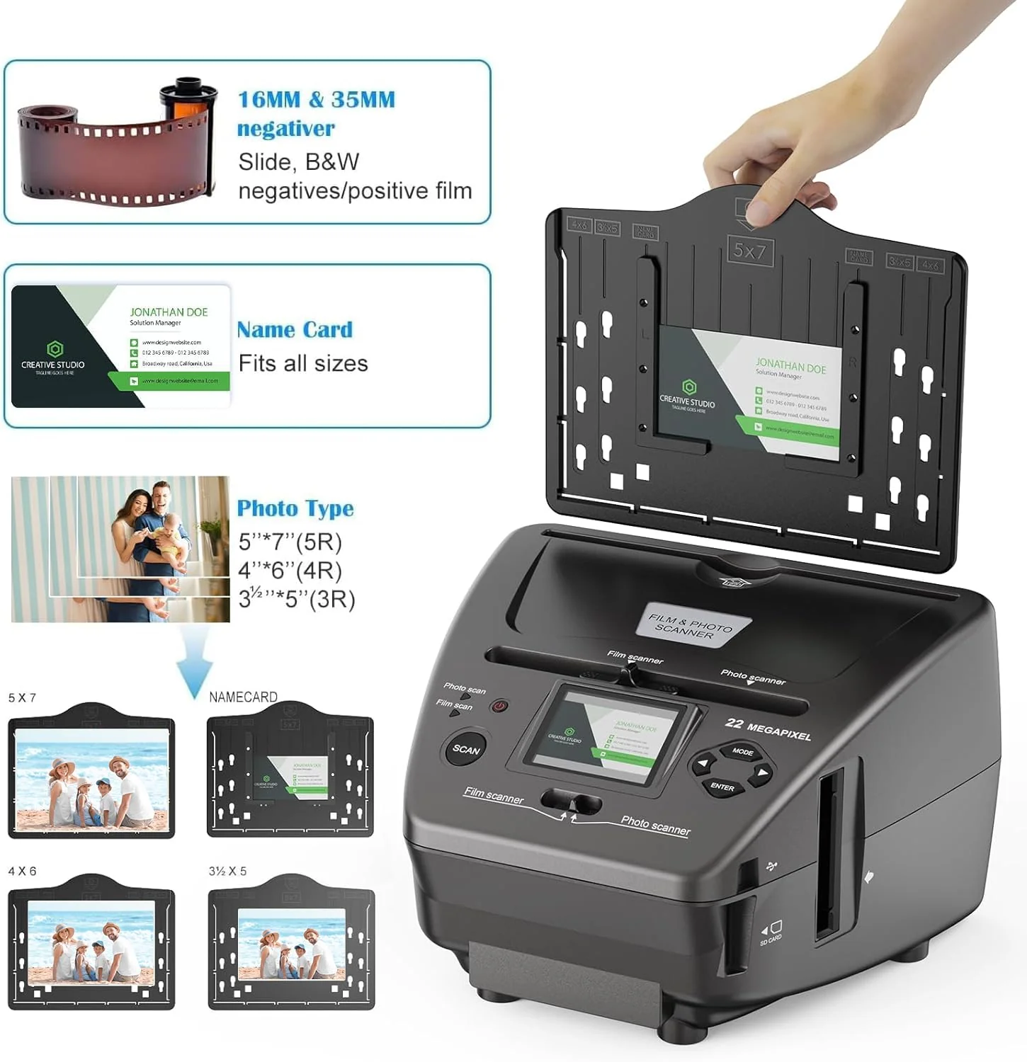 DigitPro Film- und Foto-Scanner mit 2,4-Zoll-LCD-Bildschirm, konvertiert 35 mm/135 Dias und Negativ-Film, Foto, Visitenkarte in 22 MP Digitale Bilder, Scanner-Photo-Slides-Negative-Digital - Image 6