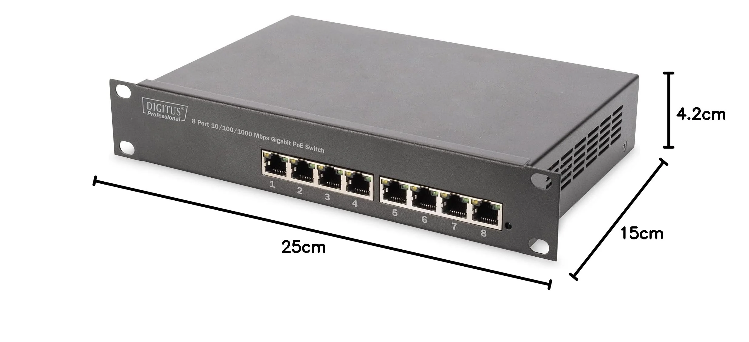 DIGITUS Gigabit Ethernet PoE+ Switch - 10 Zoll - 8 Ports - Unmanaged - IEEE 802.3at - 96 Watt Powerbudget - Schwarz - Image 2