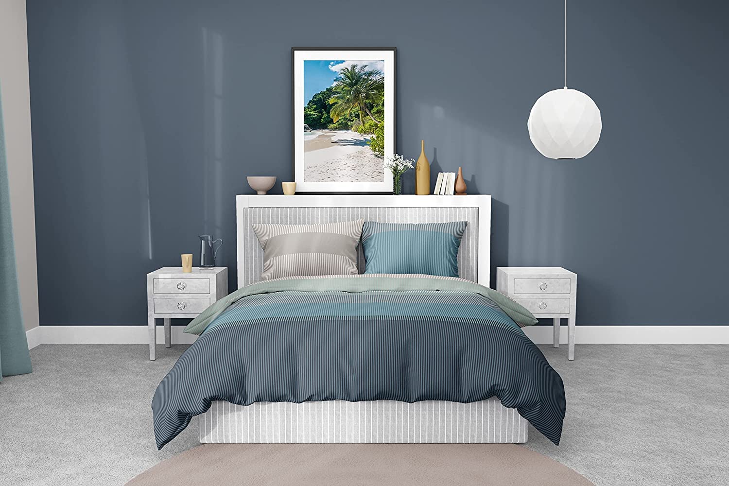 DILIOS Premium Bettwäsche 155x200, 100% Atmungsaktive Angenehme Baumwolle mit Reißverschluss, Renforcé Türkisblau Blau Grau Streifen, 2teilig Bettbezug 155 x 200 cm + Kissenbezug 80 x 80 - Image 6